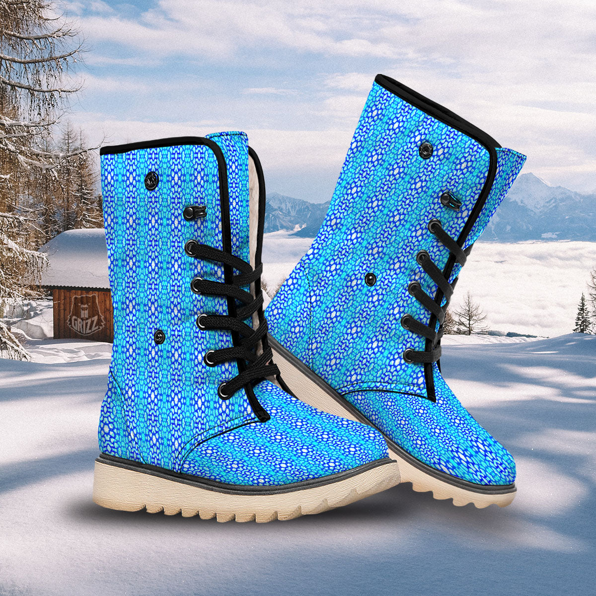 Giraffe Turquoise Print Pattern Snow Boots-grizzshop