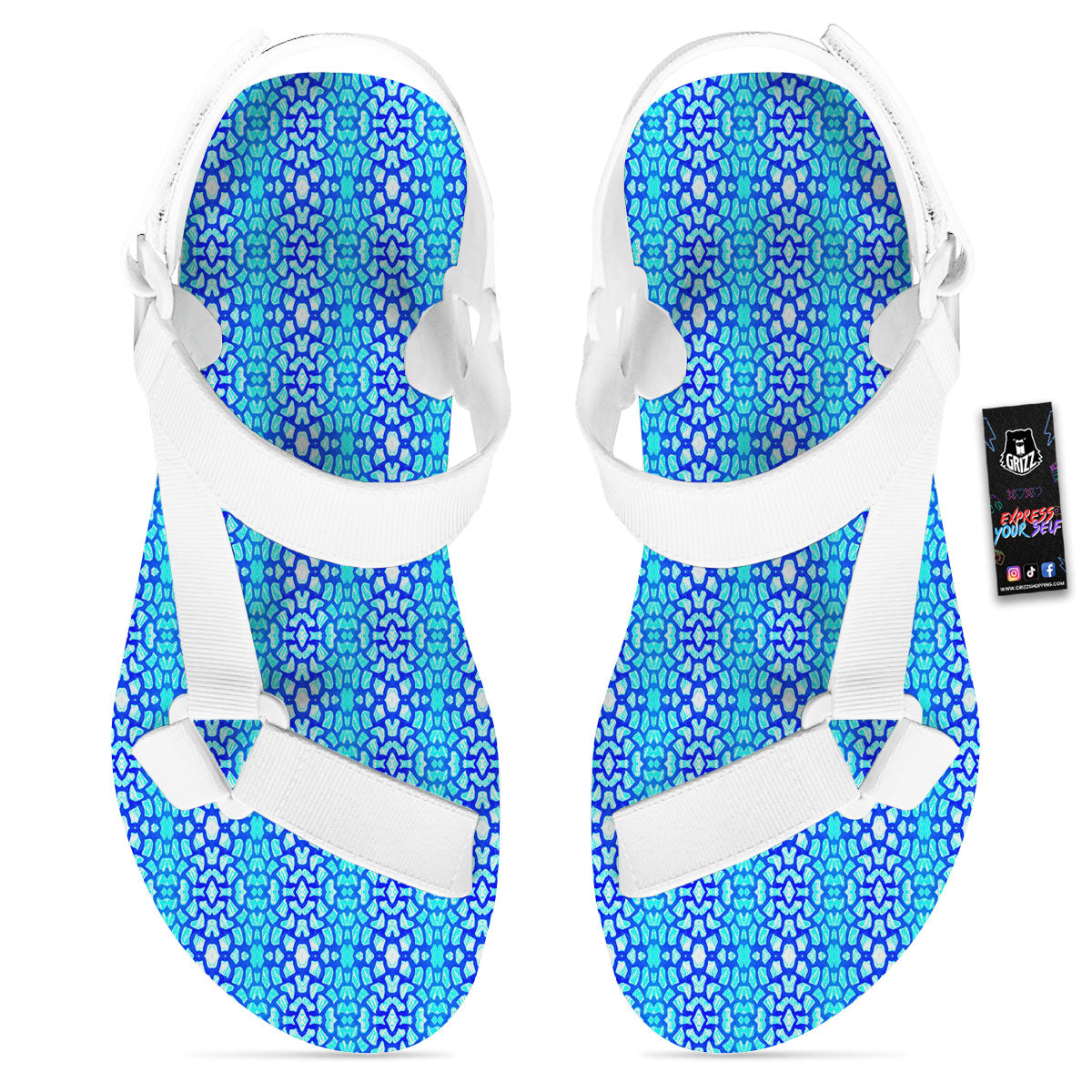Giraffe Turquoise Print Pattern White Open Toe Sandals-grizzshop
