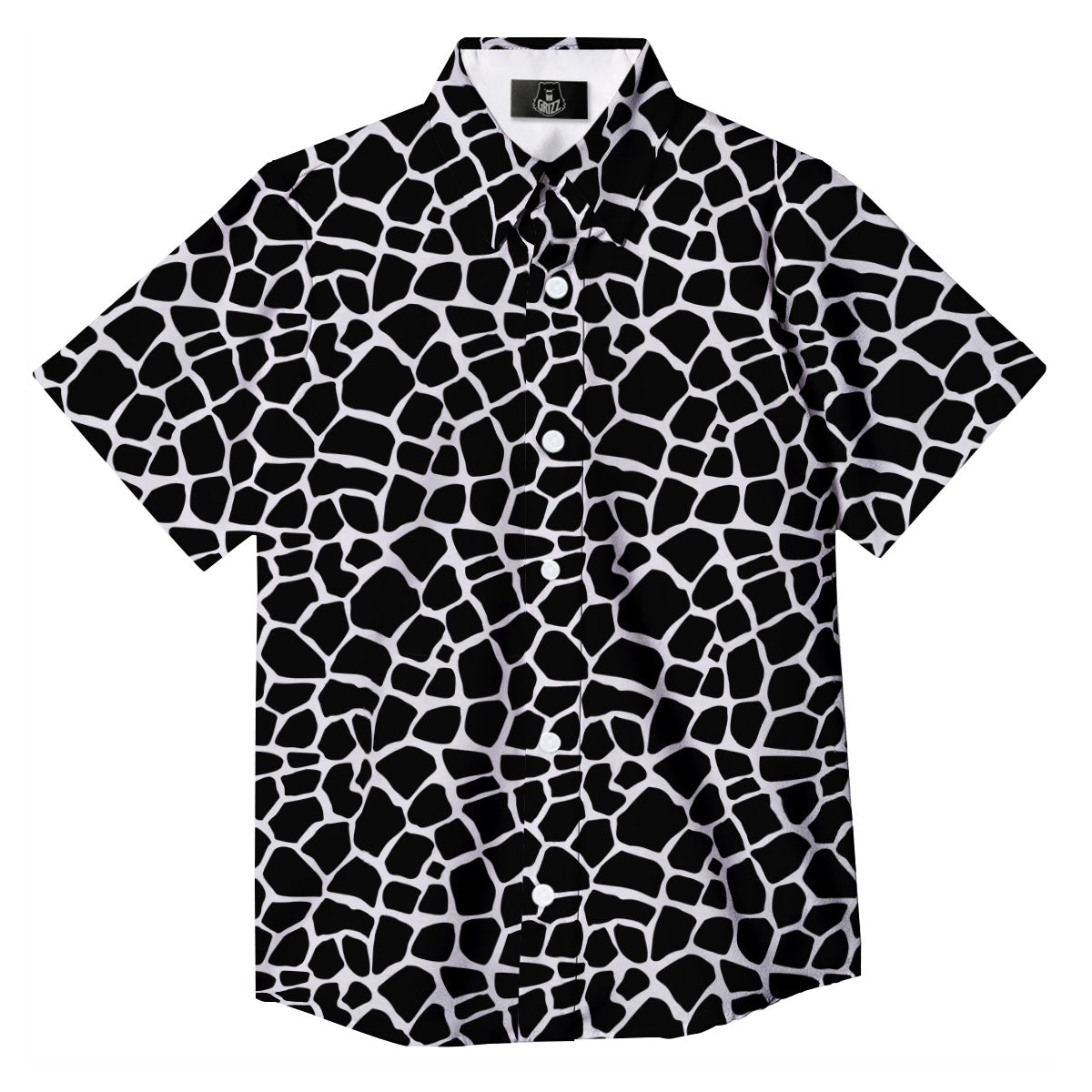 Giraffe White And Black Print Pattern Button Up Shirt-grizzshop