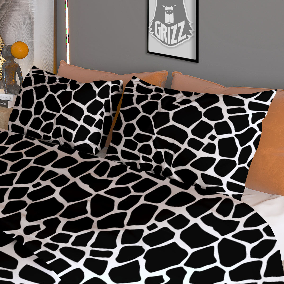Giraffe White And Black Print Pattern Duvet Cover Bedding Set