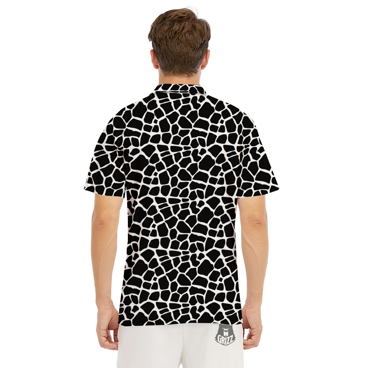 Giraffe White And Black Print Pattern Men's Golf Shirts-grizzshop