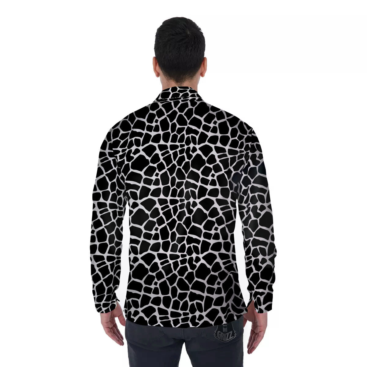 Giraffe White And Black Print Pattern Men's Long Sleeve Shirts-grizzshop