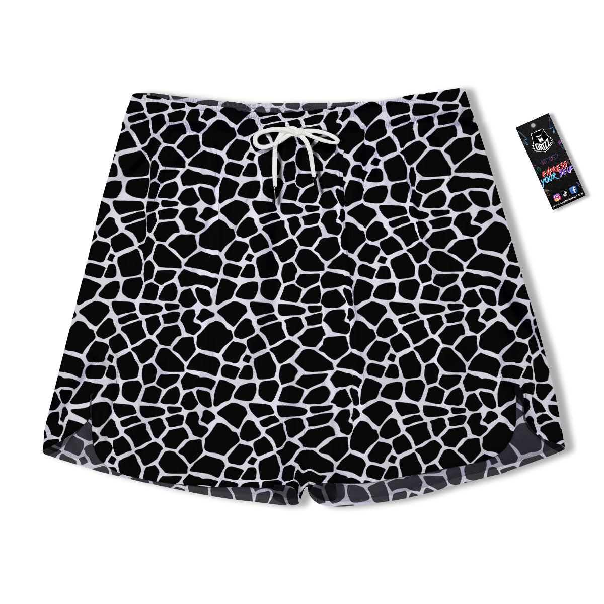 Giraffe White And Black Print Pattern Men's Running Shorts-grizzshop