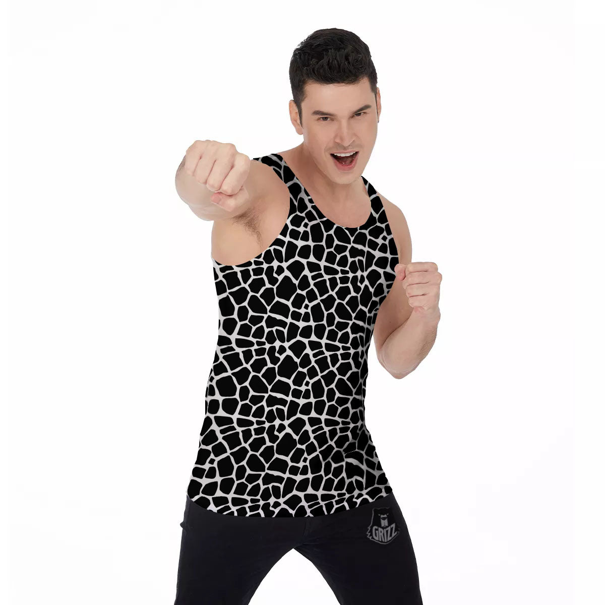 Giraffe White And Black Print Pattern Men's Tank Top-grizzshop