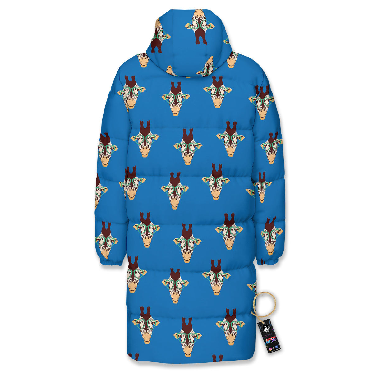 Giraffe With Glasses Print Pattern Long Down Jacket-grizzshop