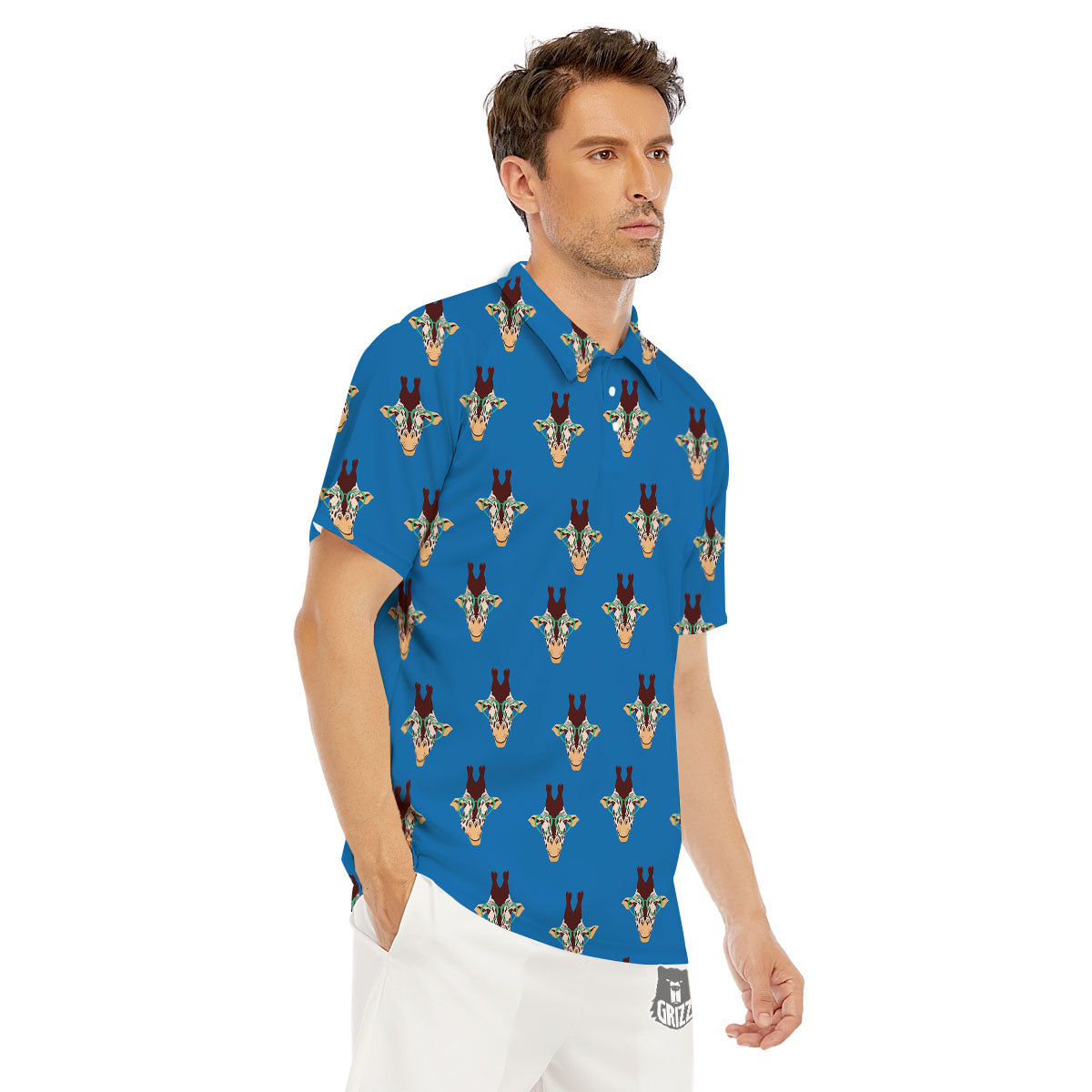 Giraffe With Glasses Print Pattern Men's Golf Shirts-grizzshop
