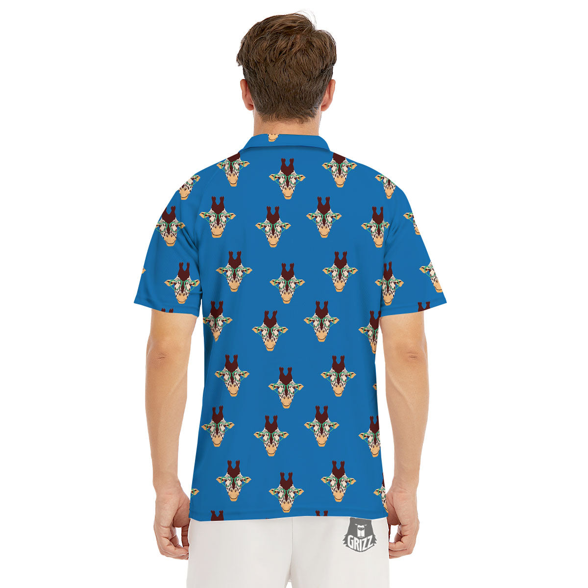 Giraffe With Glasses Print Pattern Men's Golf Shirts-grizzshop