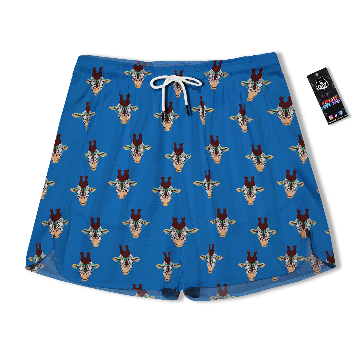 Giraffe With Glasses Print Pattern Men's Running Shorts-grizzshop