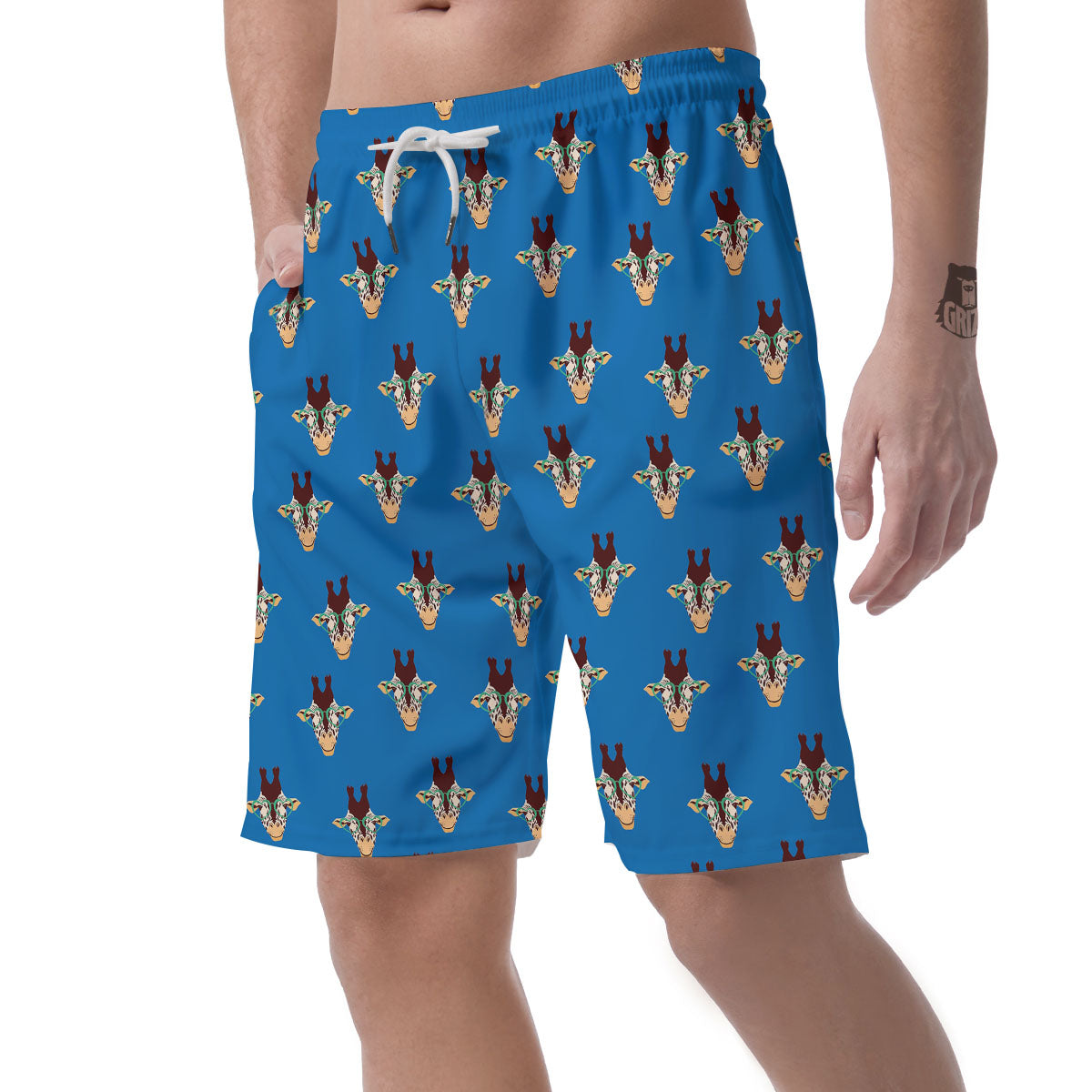 Giraffe With Glasses Print Pattern Men's Shorts-grizzshop