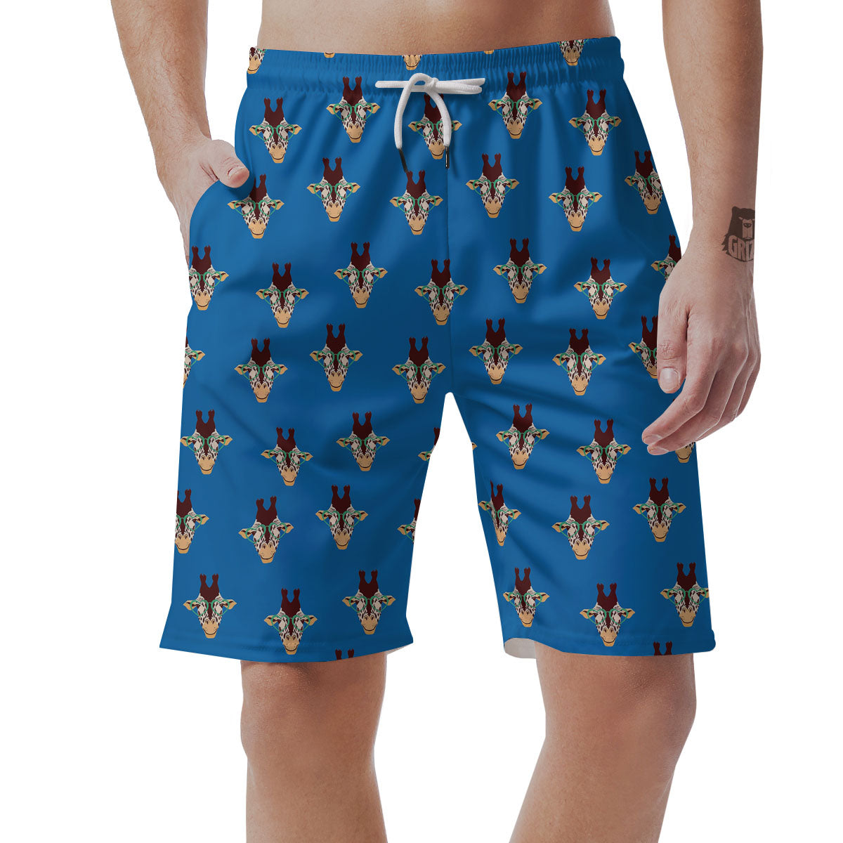 Giraffe With Glasses Print Pattern Men's Shorts-grizzshop