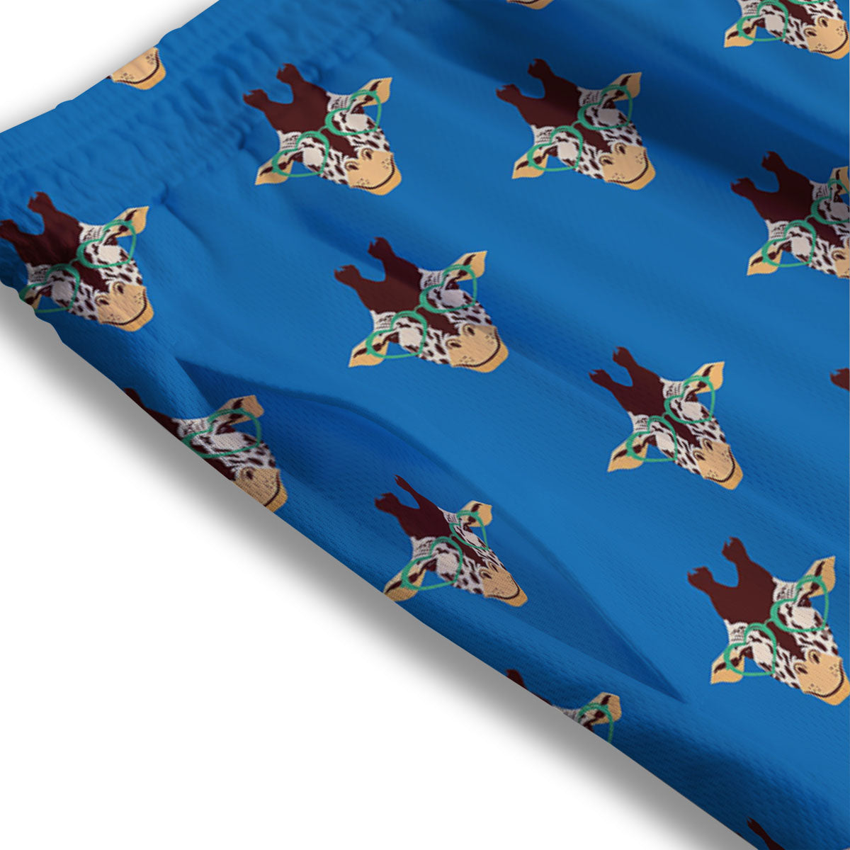 Giraffe With Glasses Print Pattern Mesh Shorts