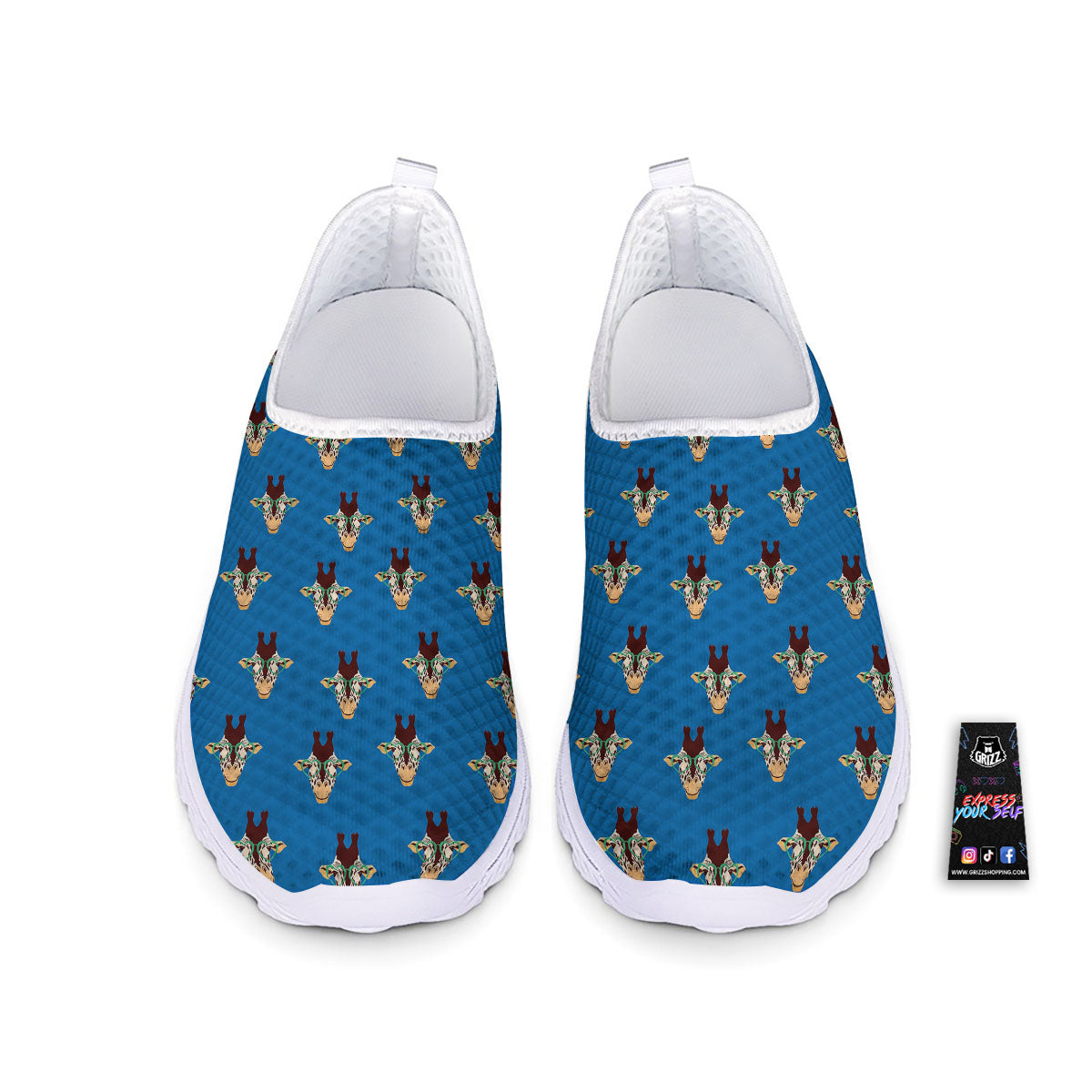 Giraffe With Glasses Print Pattern Nurse Shoes-grizzshop