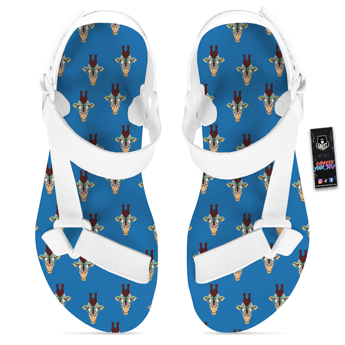 Giraffe With Glasses Print Pattern White Open Toe Sandals-grizzshop