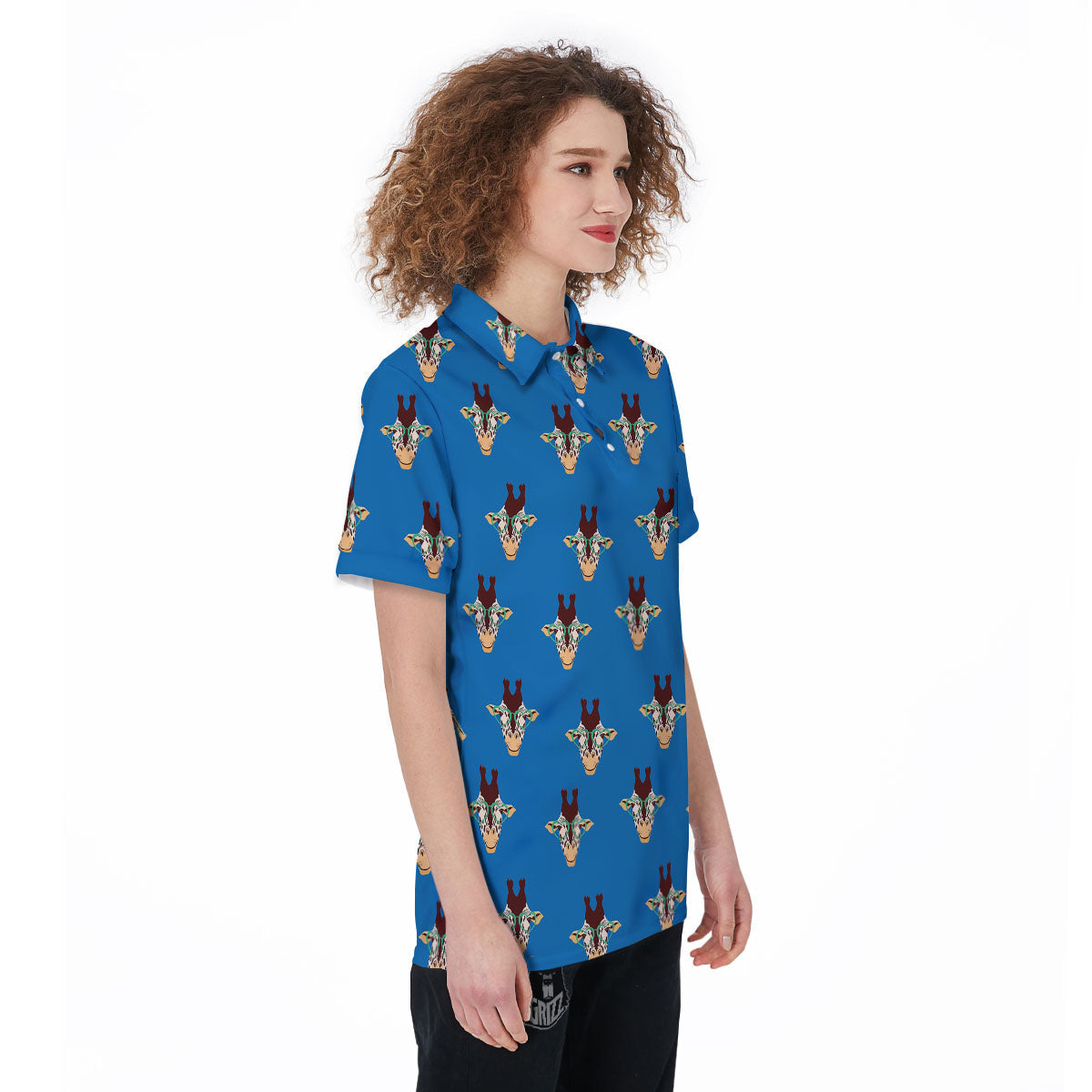 Giraffe With Glasses Print Pattern Women's Golf Shirts-grizzshop