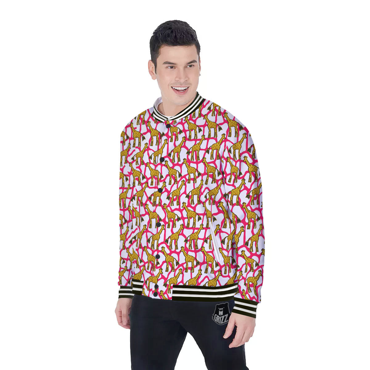 Giraffe Yellow And Pink Print Pattern Baseball Jacket-grizzshop
