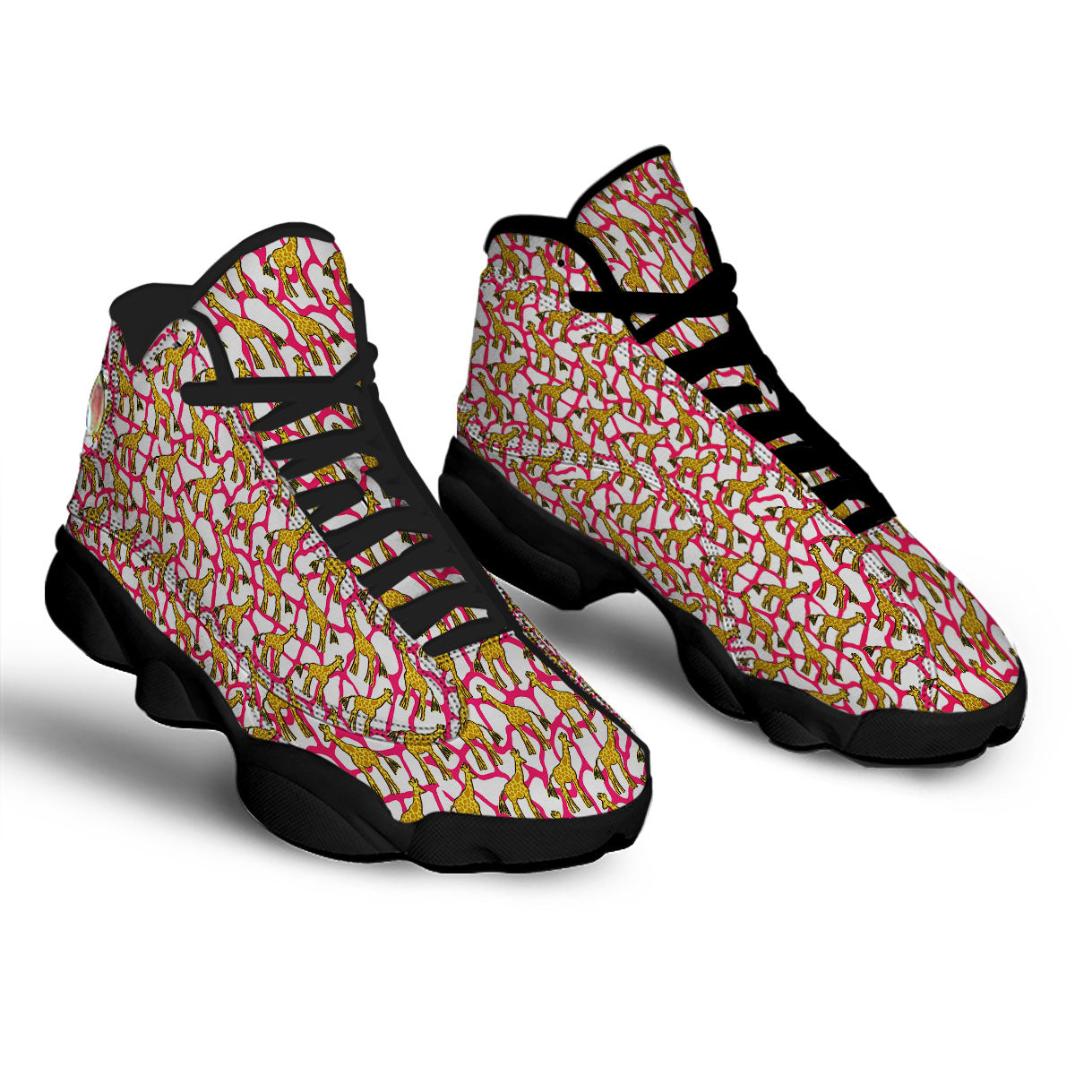 Giraffe Yellow And Pink Print Pattern Black Basketball Shoes-grizzshop
