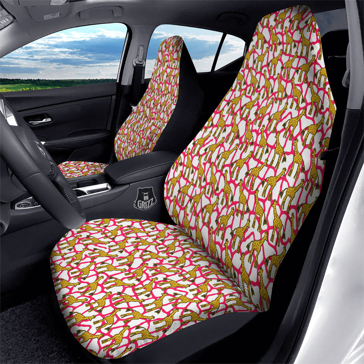 Giraffe Yellow And Pink Print Pattern Car Seat Covers-grizzshop