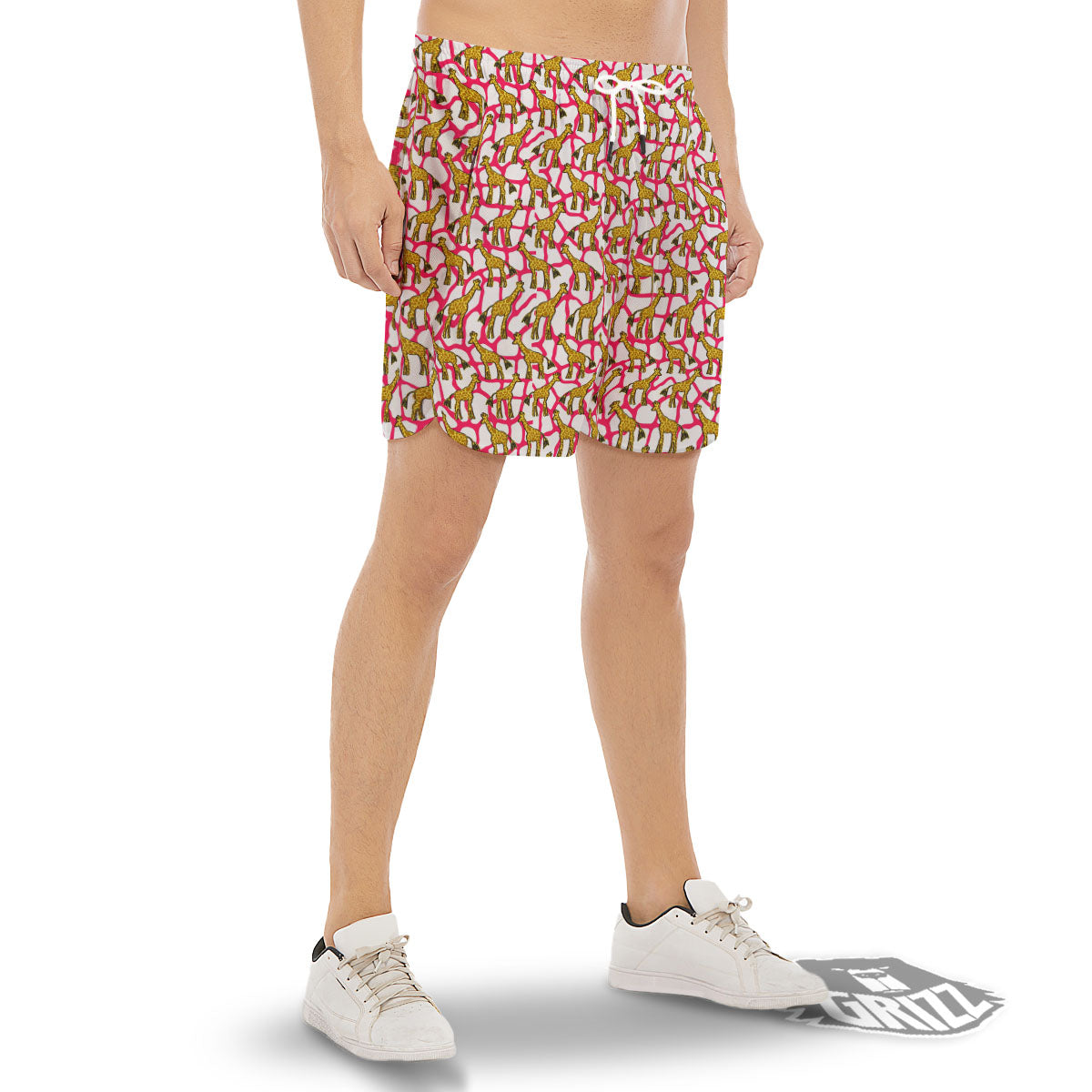 Giraffe Yellow And Pink Print Pattern Men's Gym Shorts-grizzshop