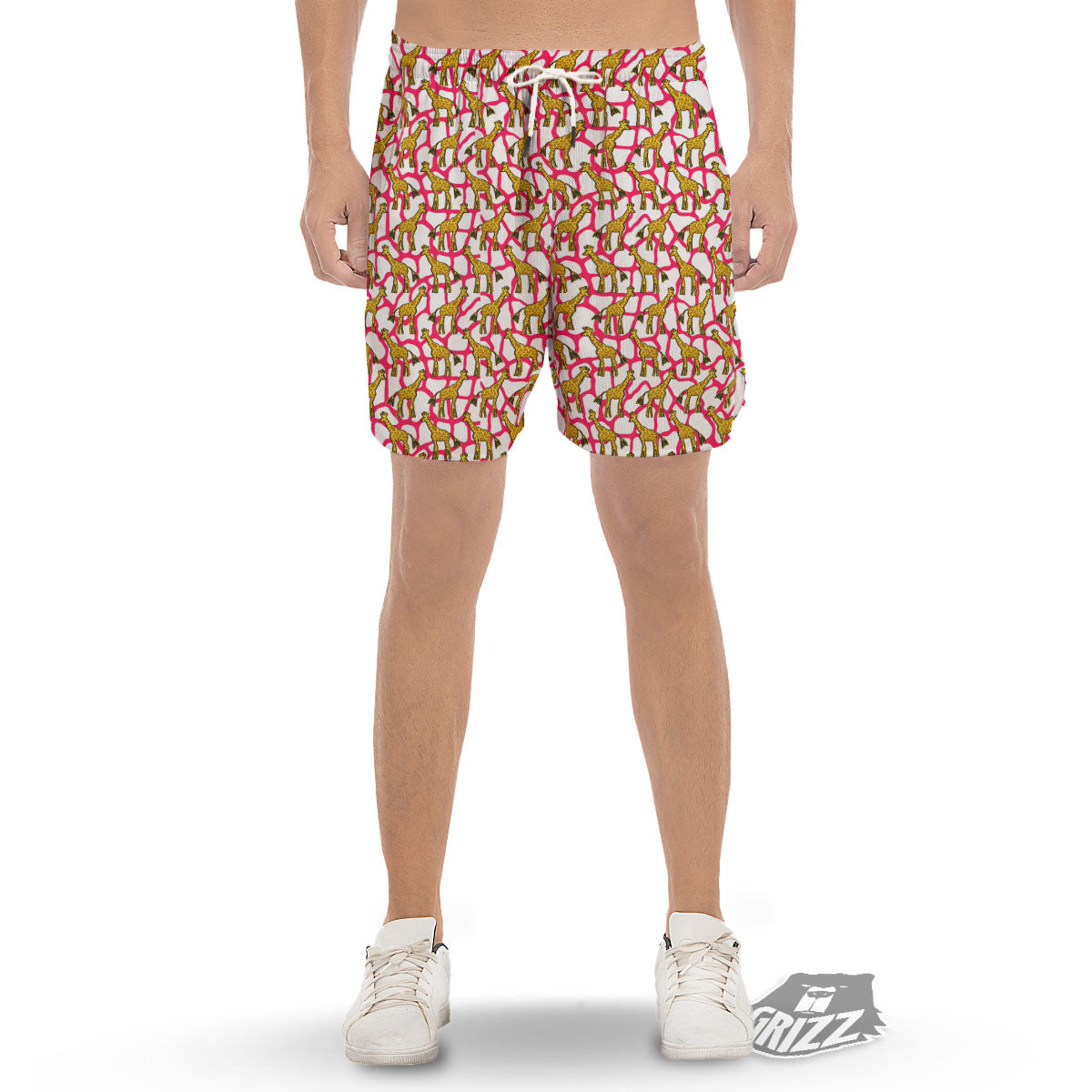 Giraffe Yellow And Pink Print Pattern Men's Gym Shorts-grizzshop