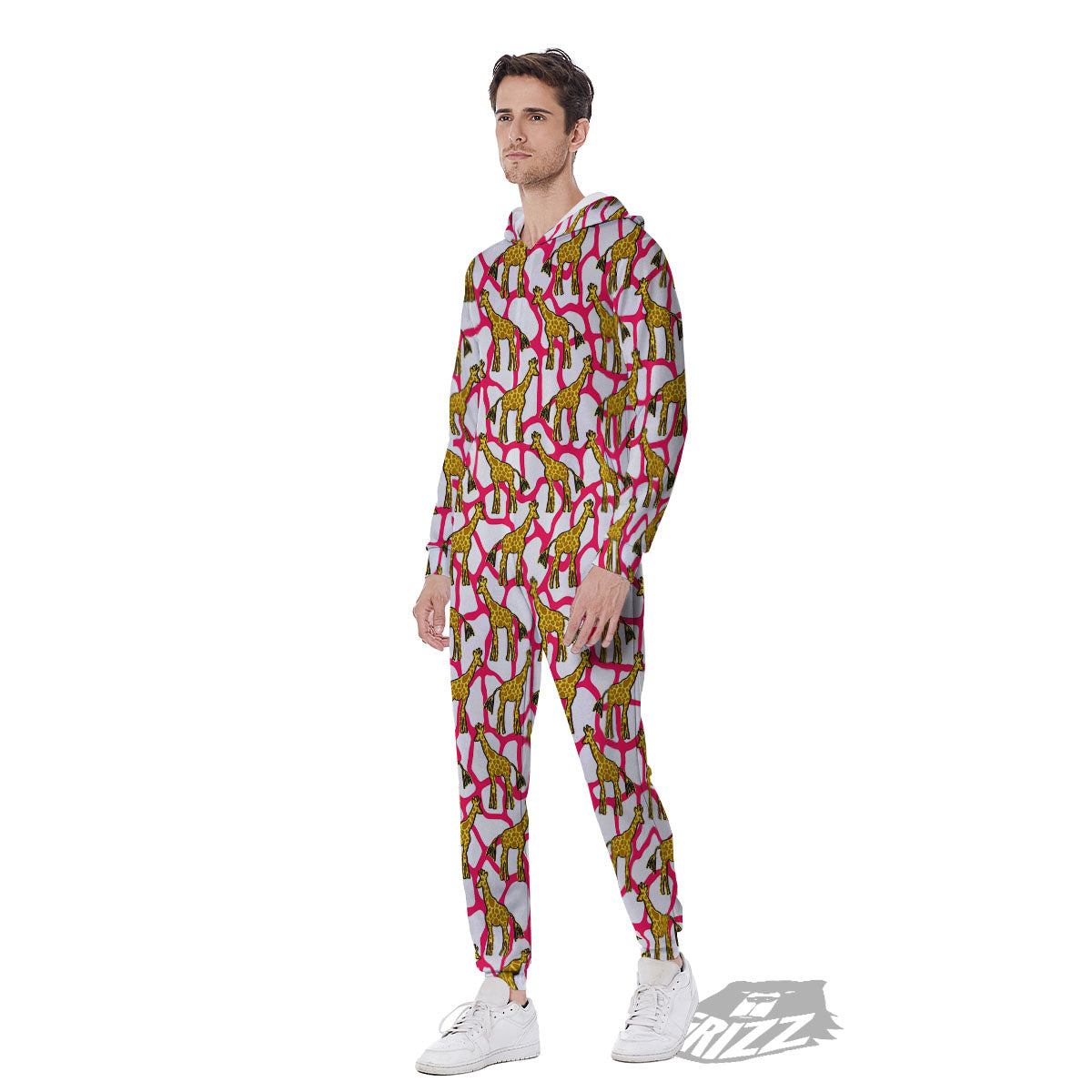 Giraffe Yellow And Pink Print Pattern Men's Jumpsuit-grizzshop