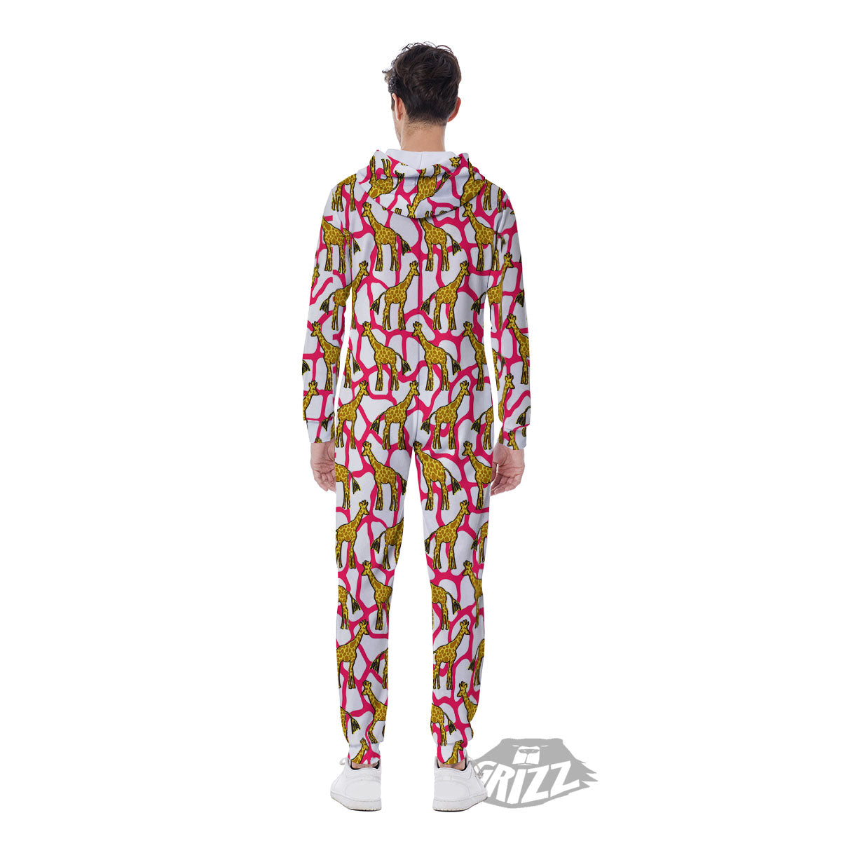 Giraffe Yellow And Pink Print Pattern Men's Jumpsuit-grizzshop