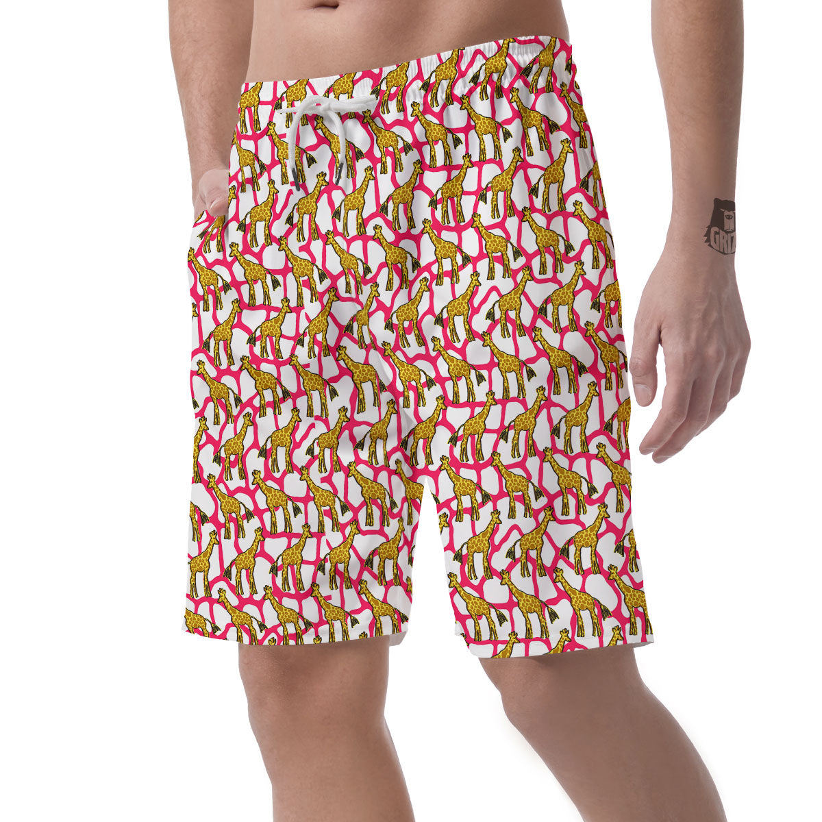 Giraffe Yellow And Pink Print Pattern Men's Shorts-grizzshop