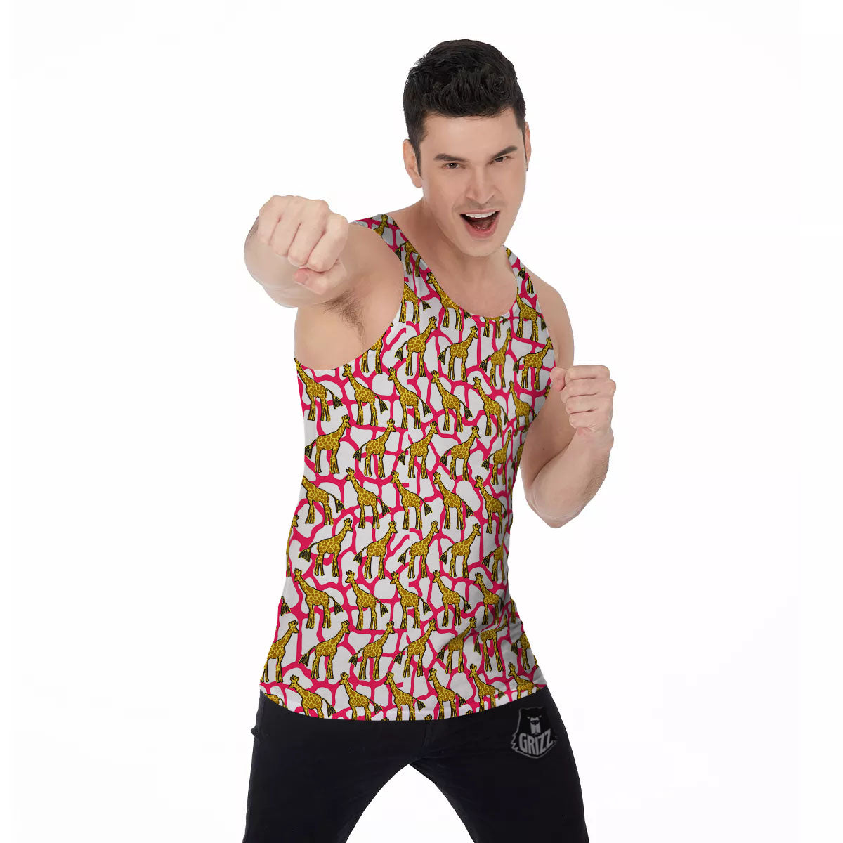 Giraffe Yellow And Pink Print Pattern Men's Tank Top-grizzshop