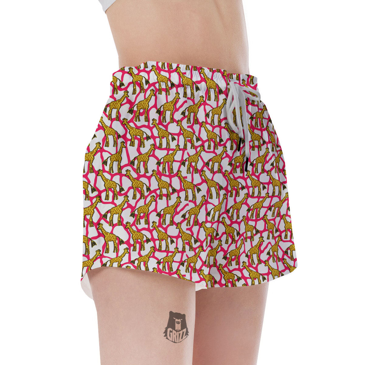 Giraffe Yellow And Pink Print Pattern Women's Shorts-grizzshop