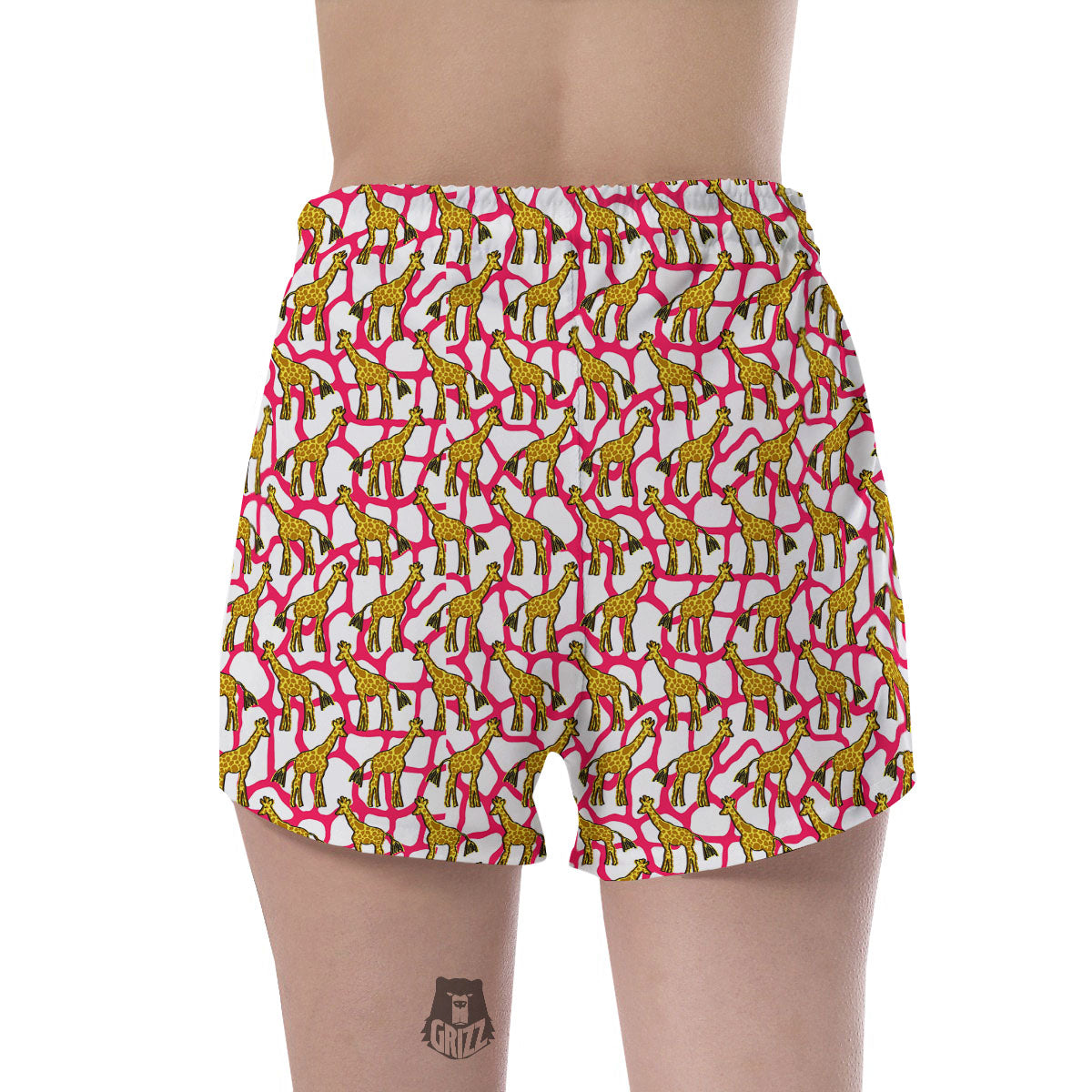Giraffe Yellow And Pink Print Pattern Women's Shorts-grizzshop