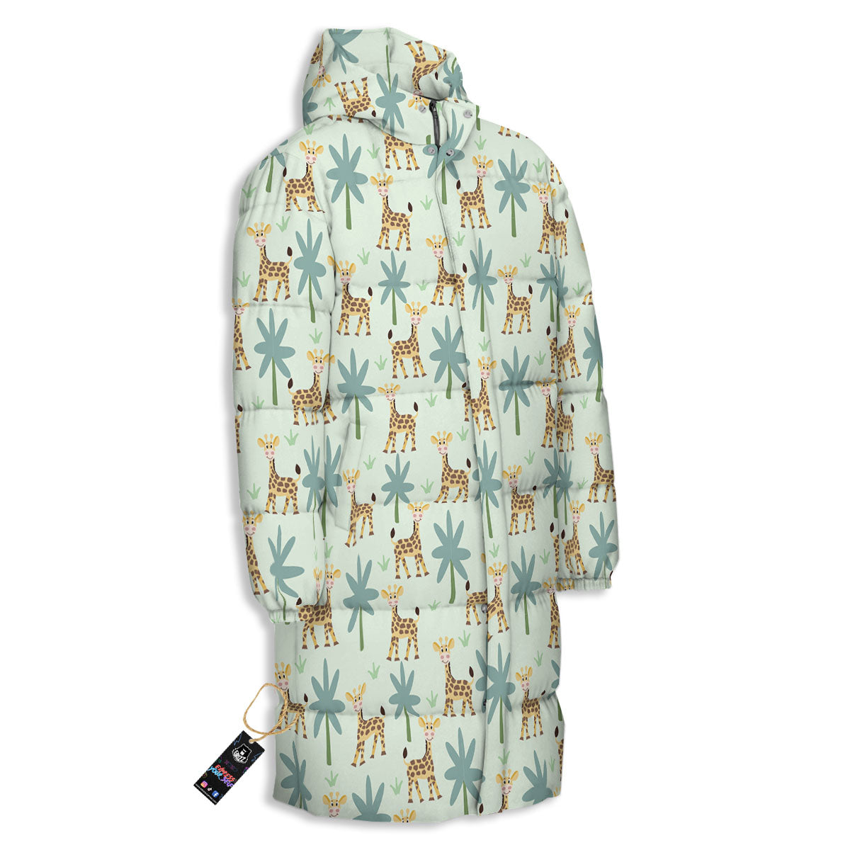 Giraffe Cartoon Print Pattern Long Down Jacket