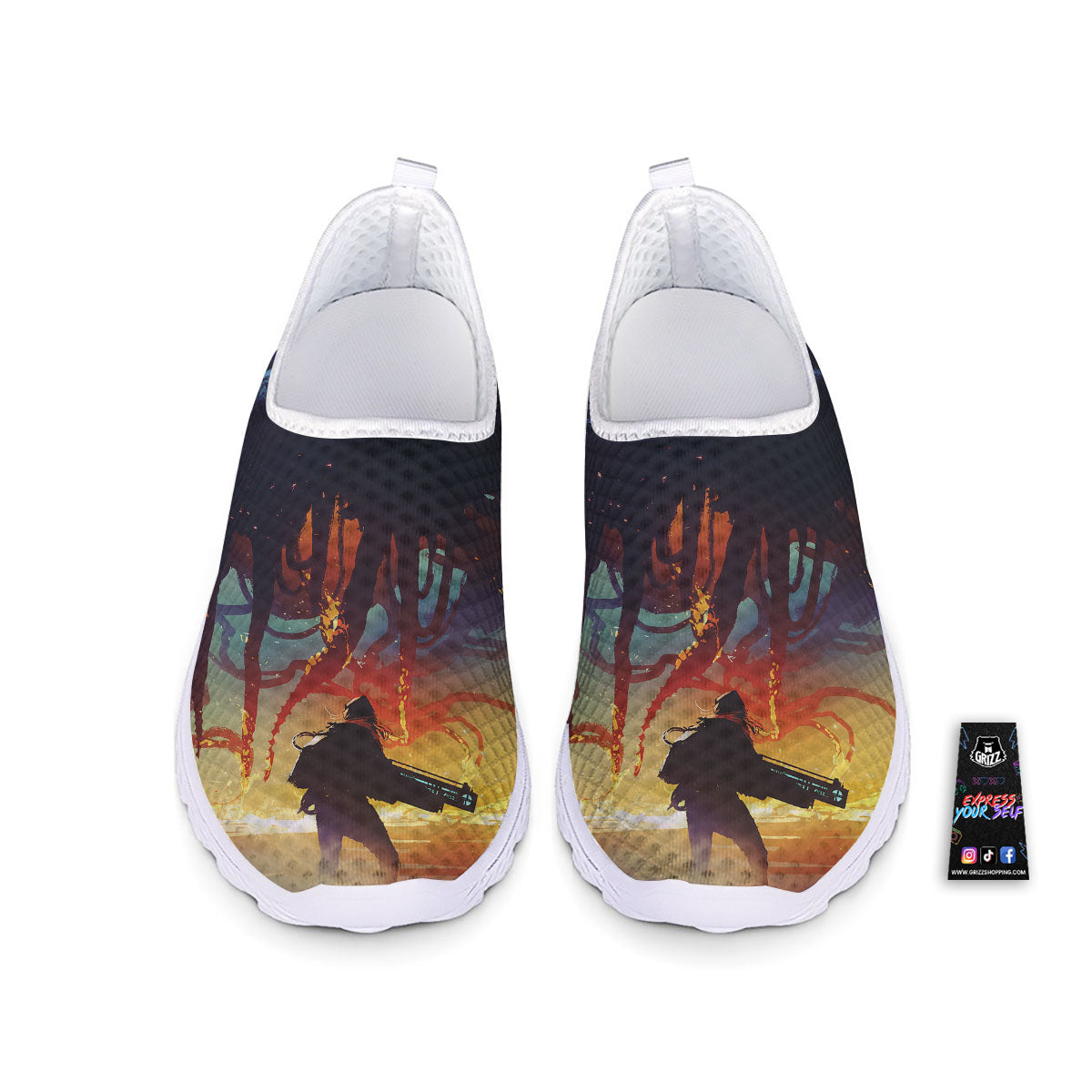 Girl Fight With Alien Octopus Monster Print Nurse Shoes-grizzshop