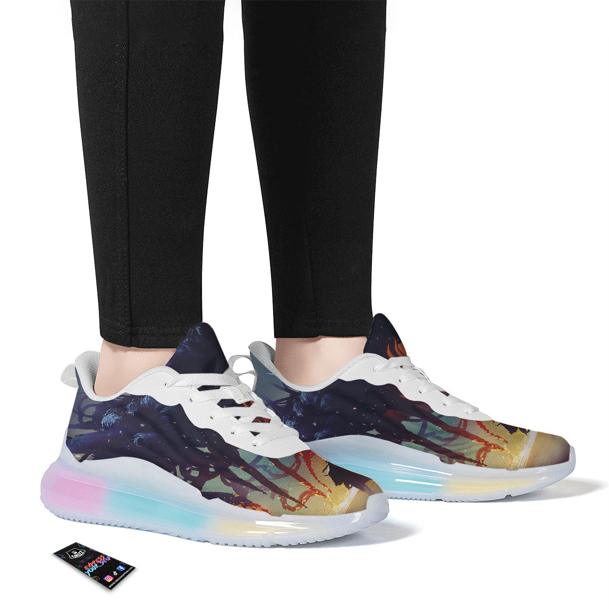 Girl Fight With Alien Octopus Monster Print Running Sneakers-grizzshop