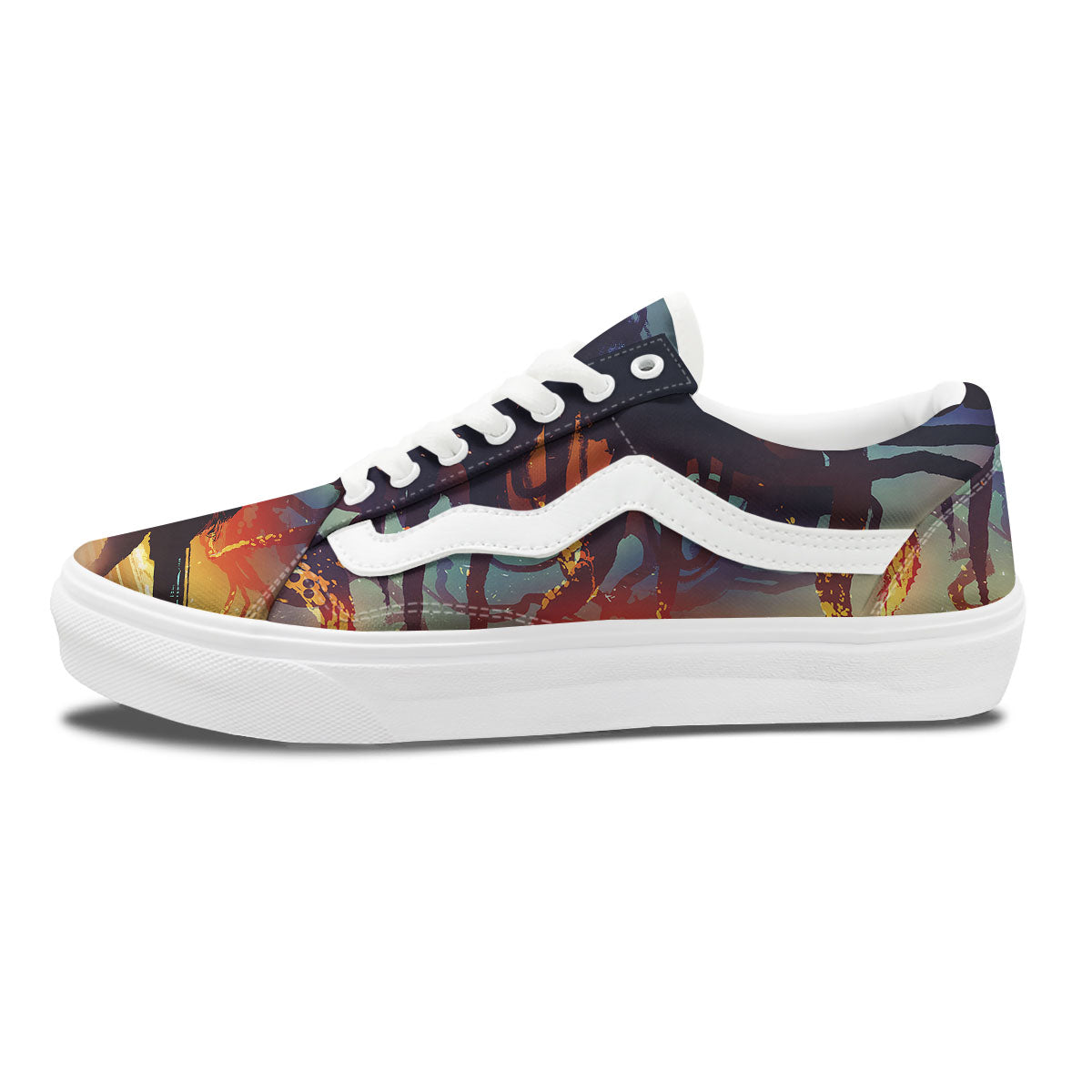 Girl Fight With Alien Octopus Monster Print Skate Shoes-grizzshop