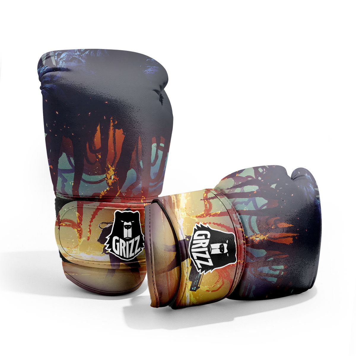 Girl Fight With Alien Octopus Monster Print Sparring Gloves-grizzshop