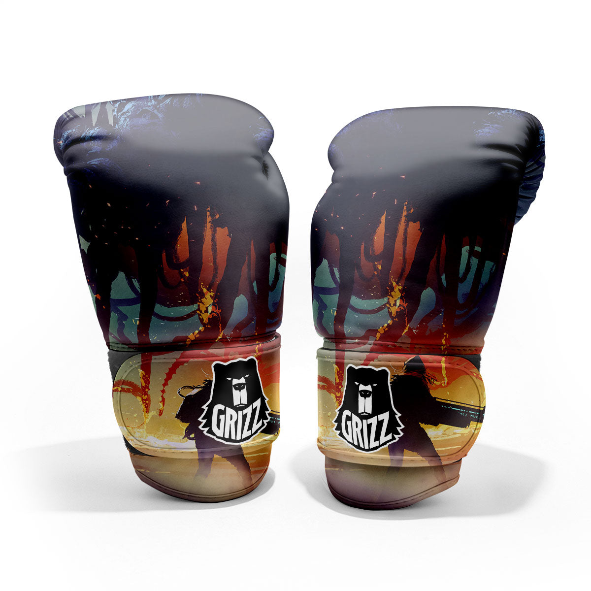 Girl Fight With Alien Octopus Monster Print Sparring Gloves-grizzshop