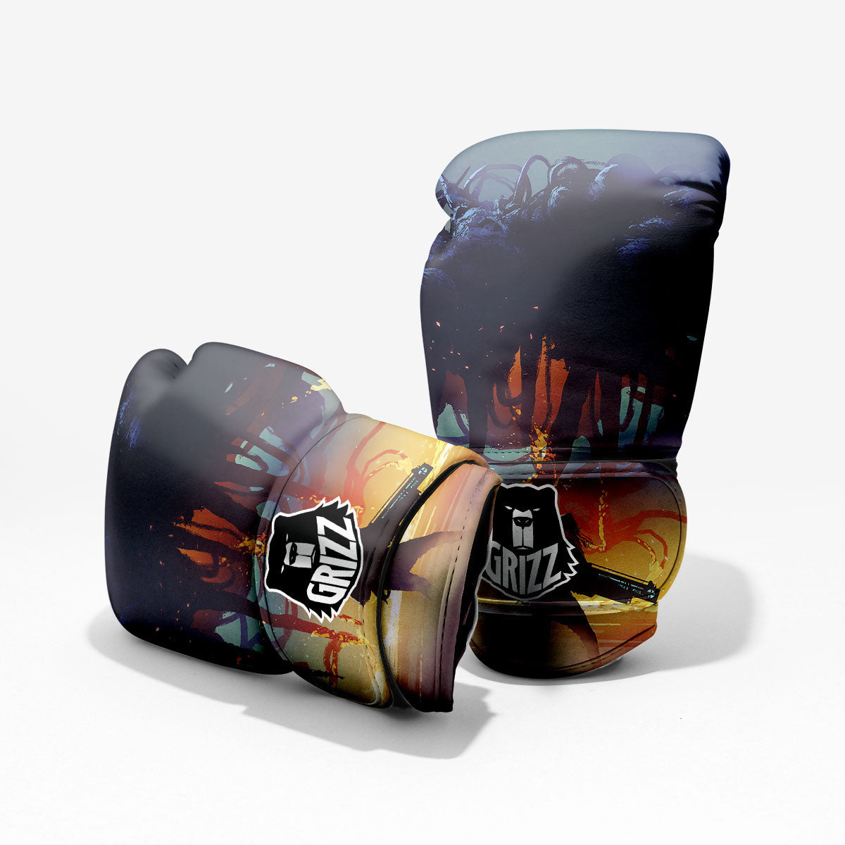 Girl Fight With Alien Octopus Monster Print Sparring Gloves-grizzshop