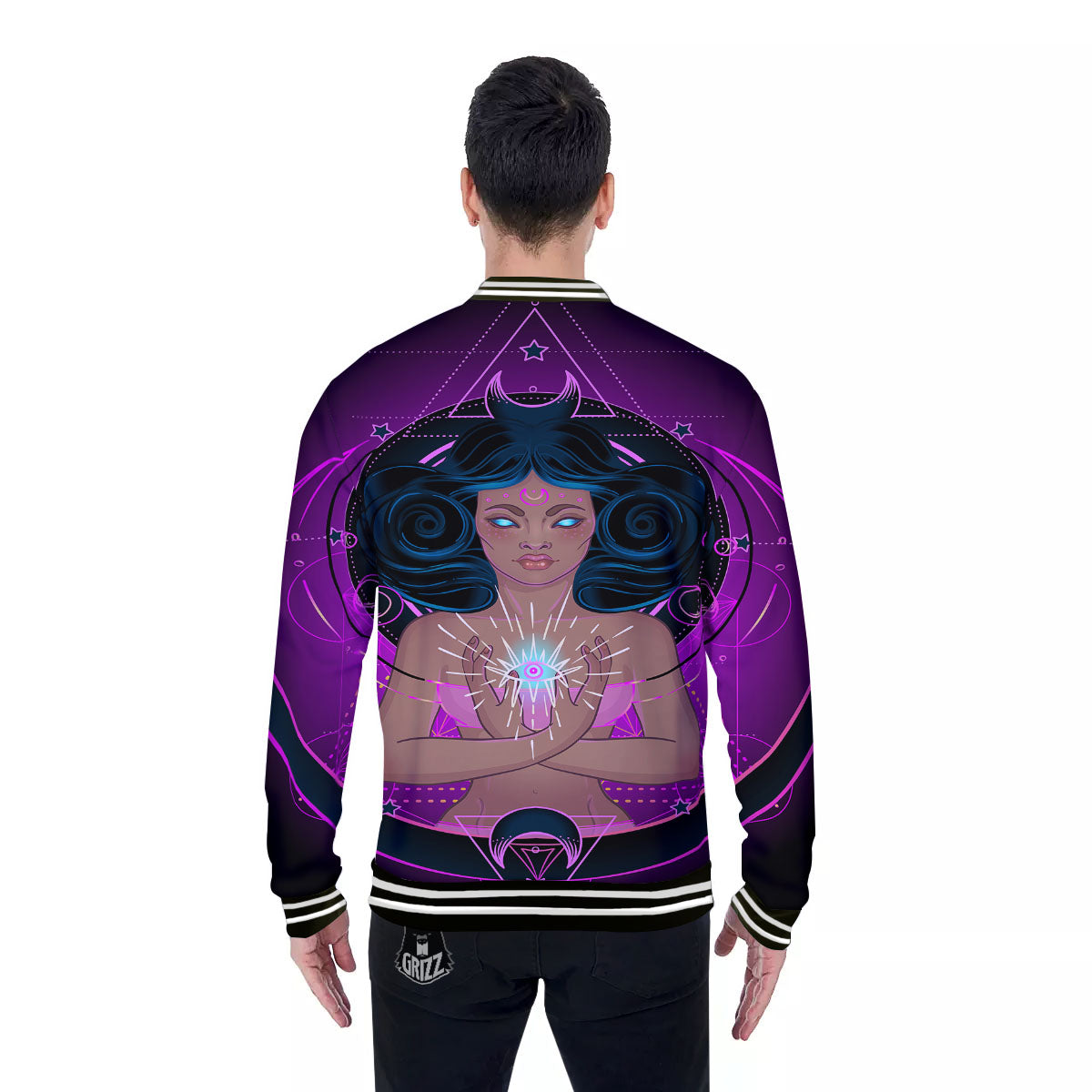 Girl Wiccan And Magical Moon Print Baseball Jacket-grizzshop