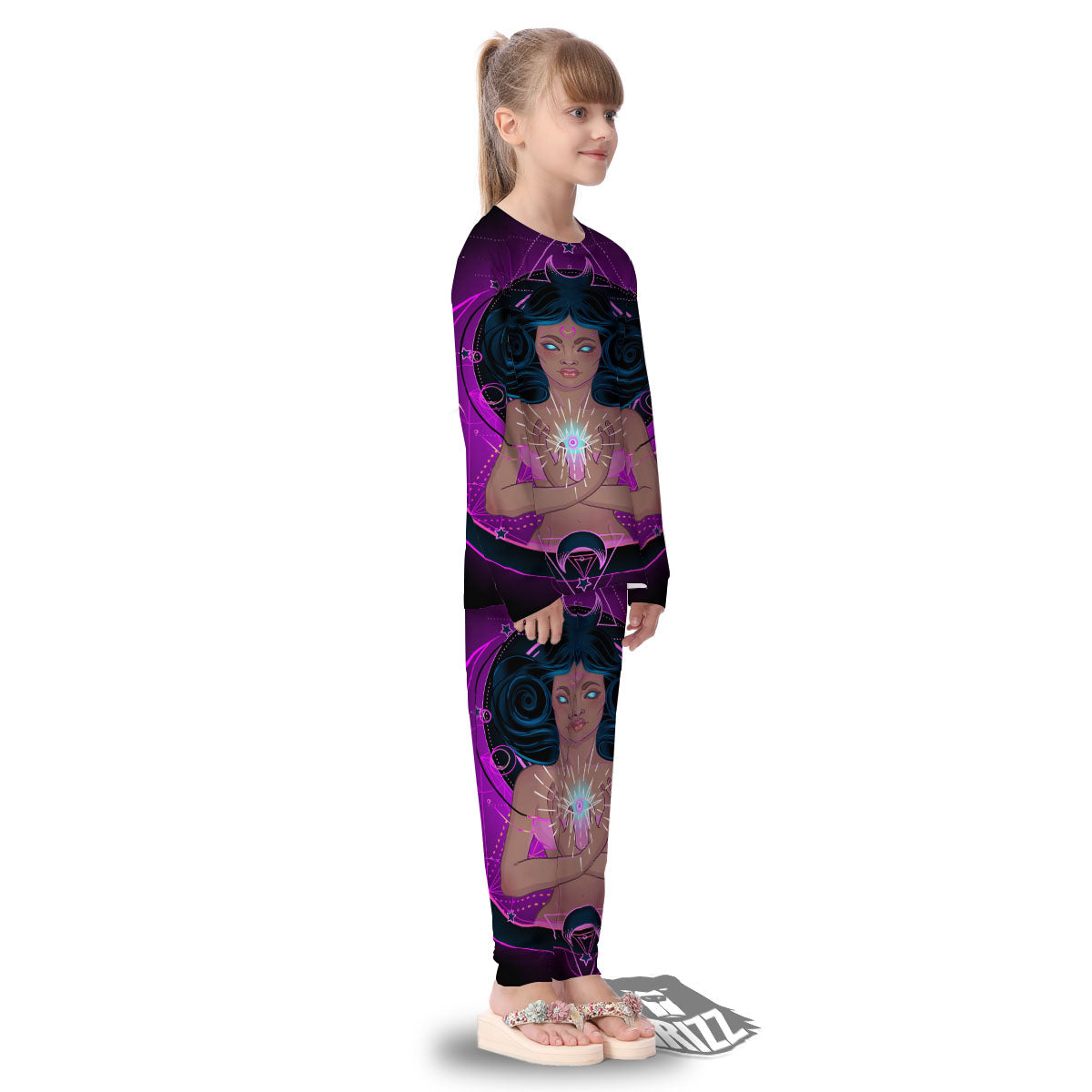 Girl Wiccan And Magical Moon Print Kid's Pajamas-grizzshop