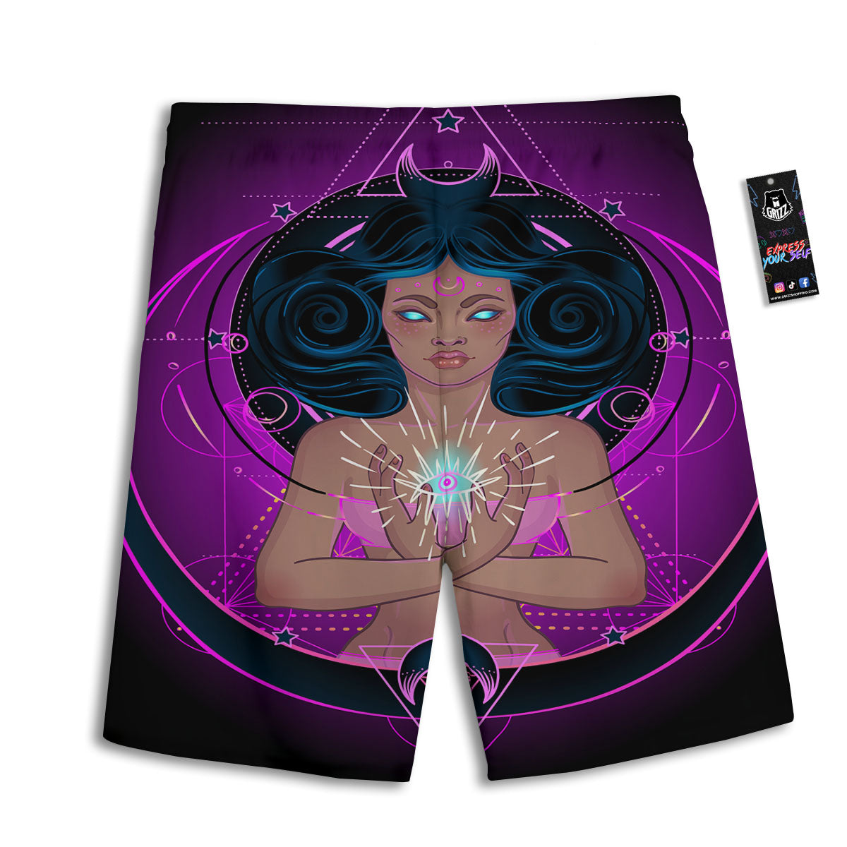 Girl Wiccan And Magical Moon Print Men's Athletic Shorts