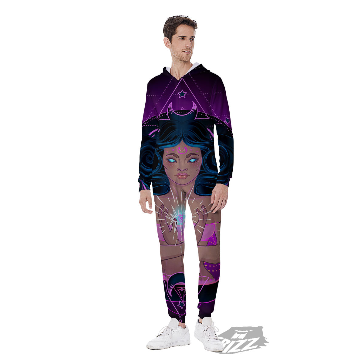 Girl Wiccan And Magical Moon Print Men's Jumpsuit-grizzshop
