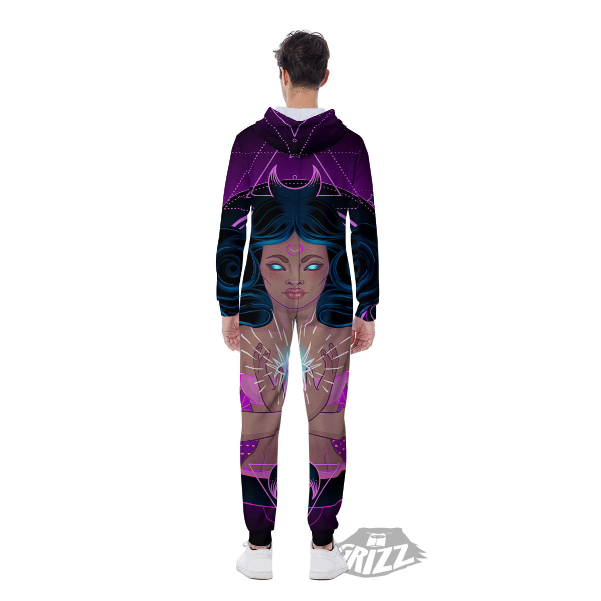 Girl Wiccan And Magical Moon Print Men's Jumpsuit-grizzshop