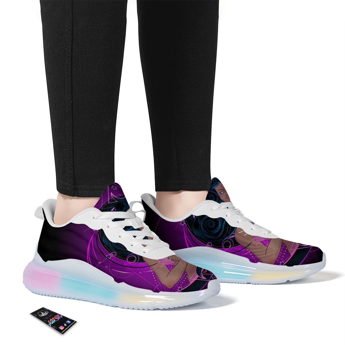 Girl Wiccan And Magical Moon Print Running Sneakers-grizzshop