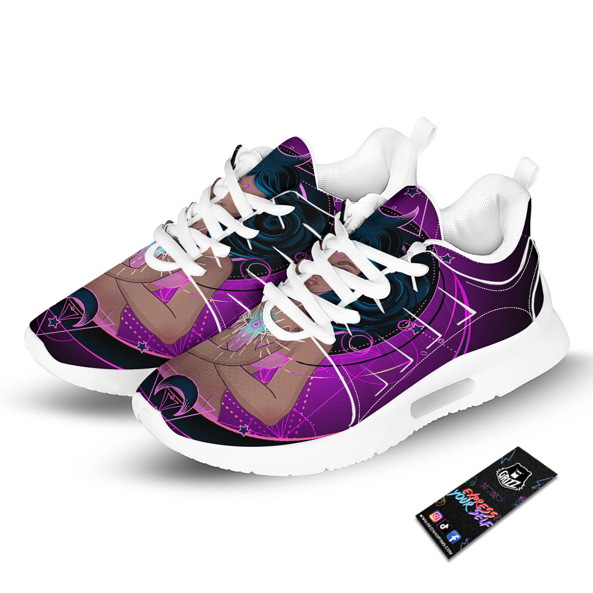 Girl Wiccan And Magical Moon Print Tennis Shoes-grizzshop