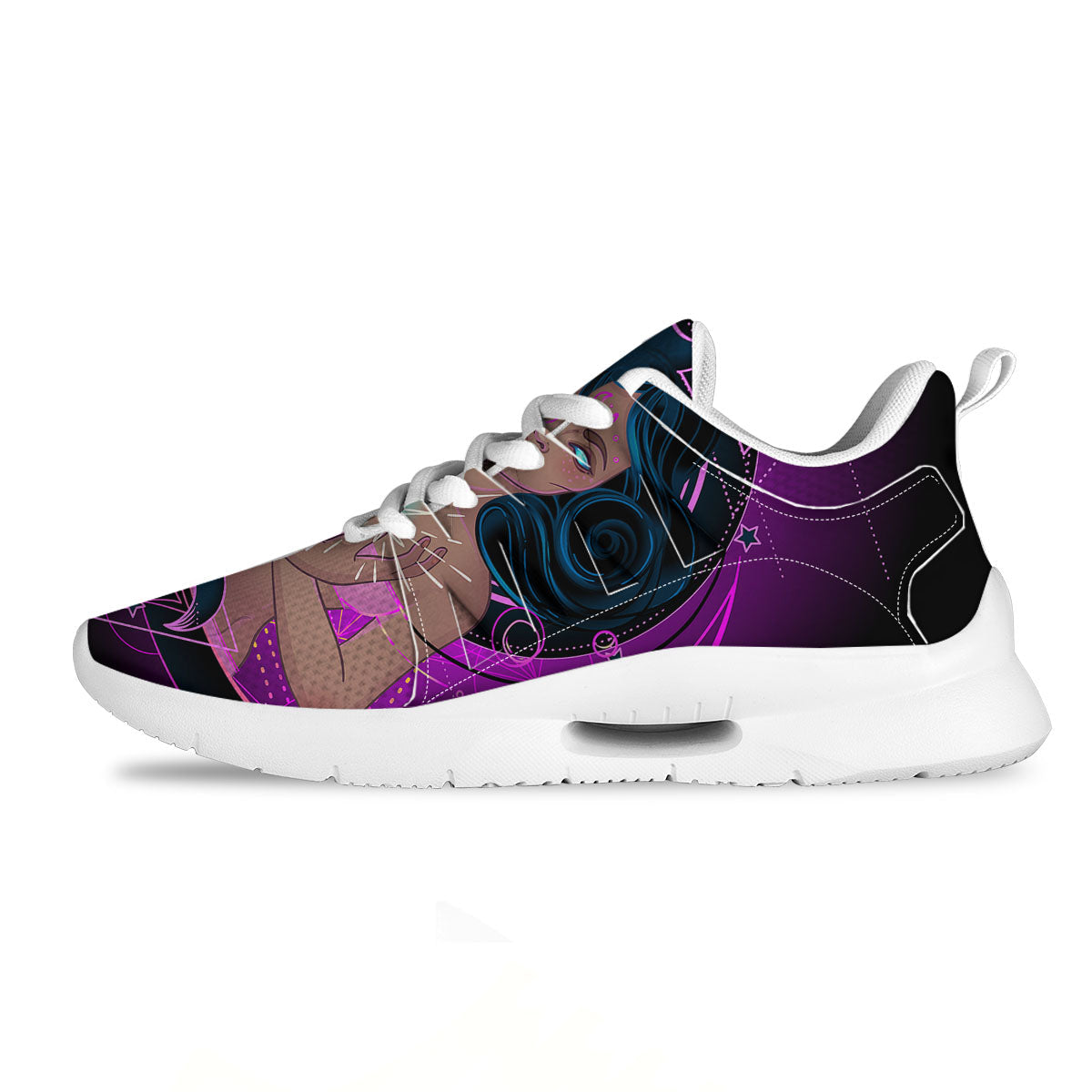 Girl Wiccan And Magical Moon Print Tennis Shoes-grizzshop