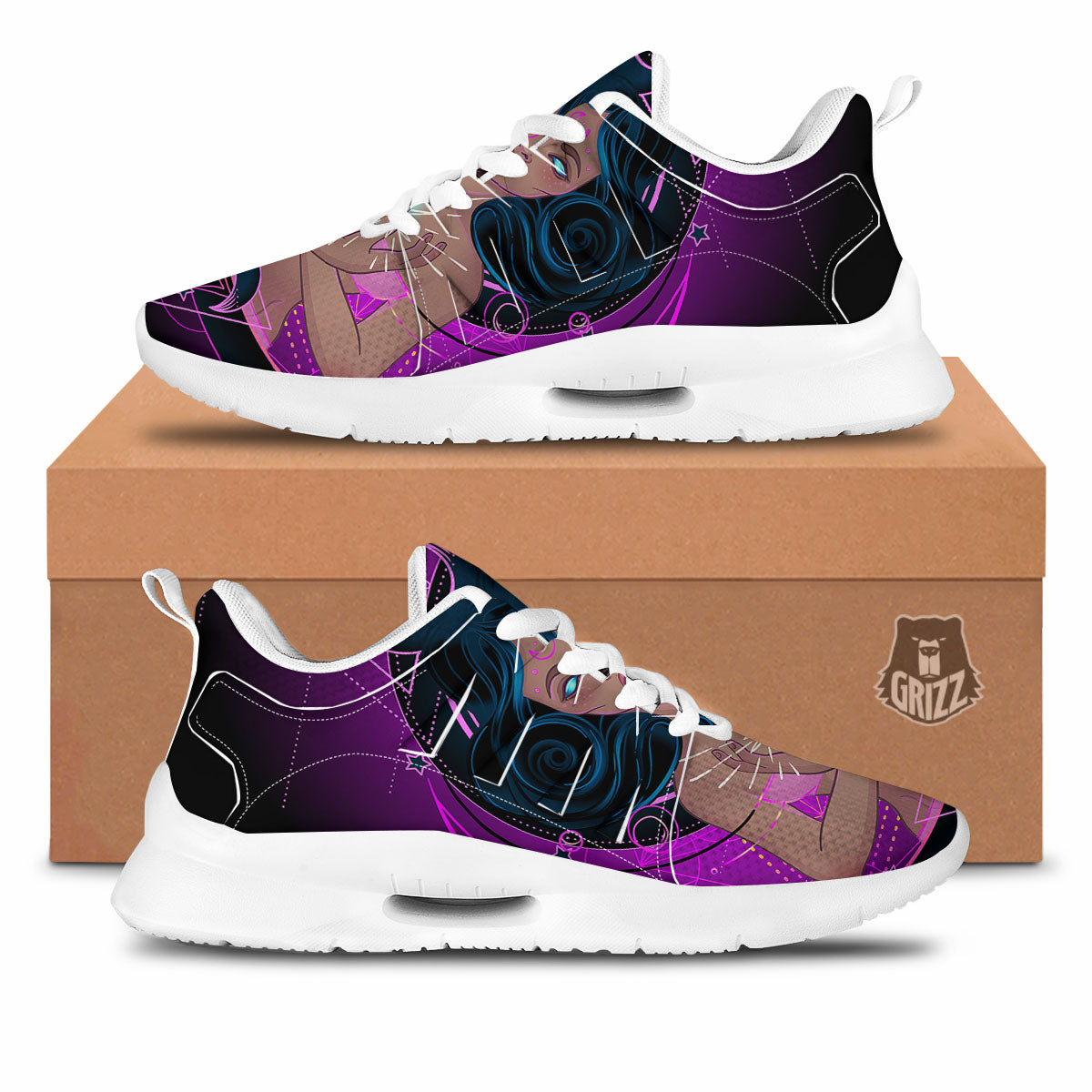 Girl Wiccan And Magical Moon Print Tennis Shoes-grizzshop
