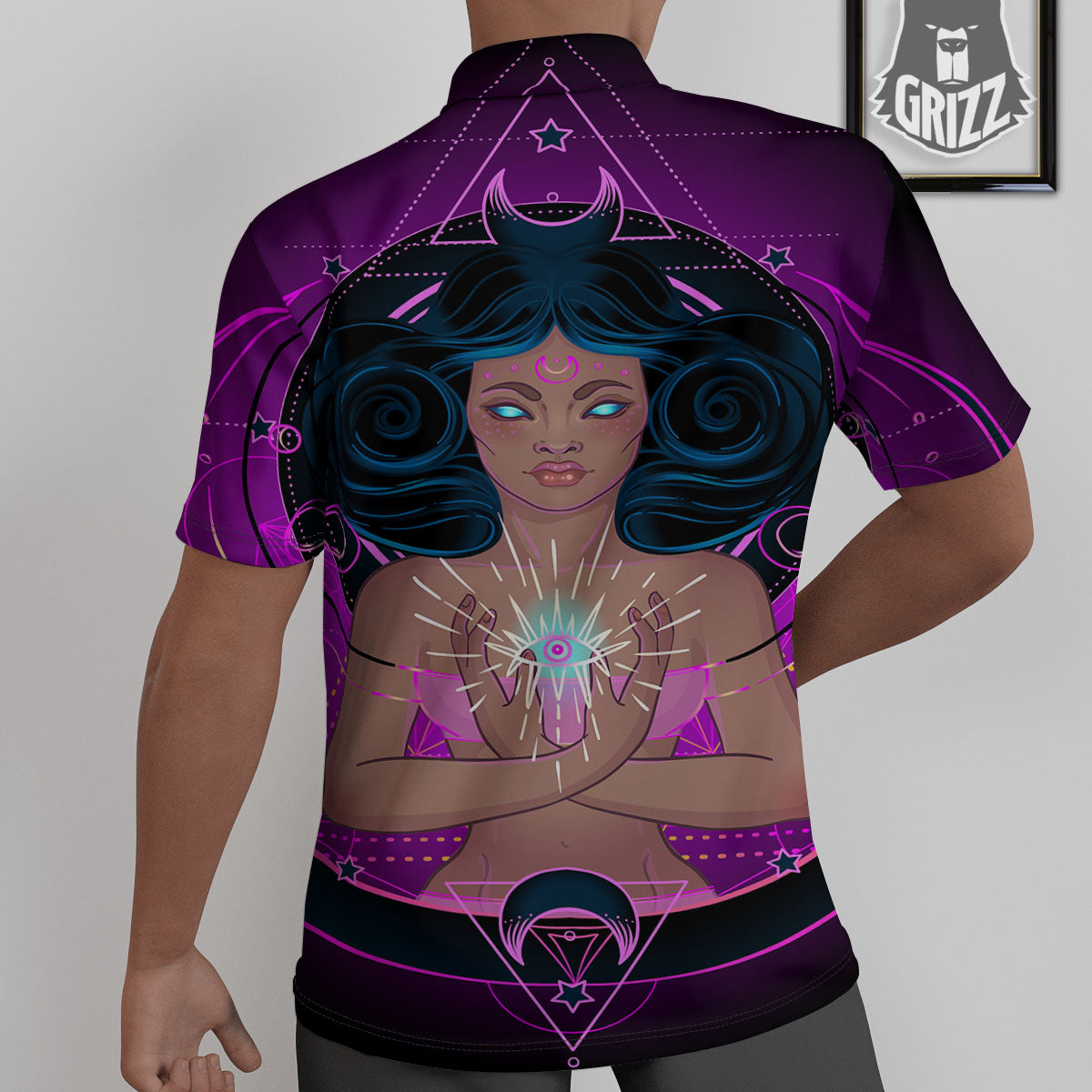Girl Wiccan And Magical Moon Print Untucked Shirts-grizzshop