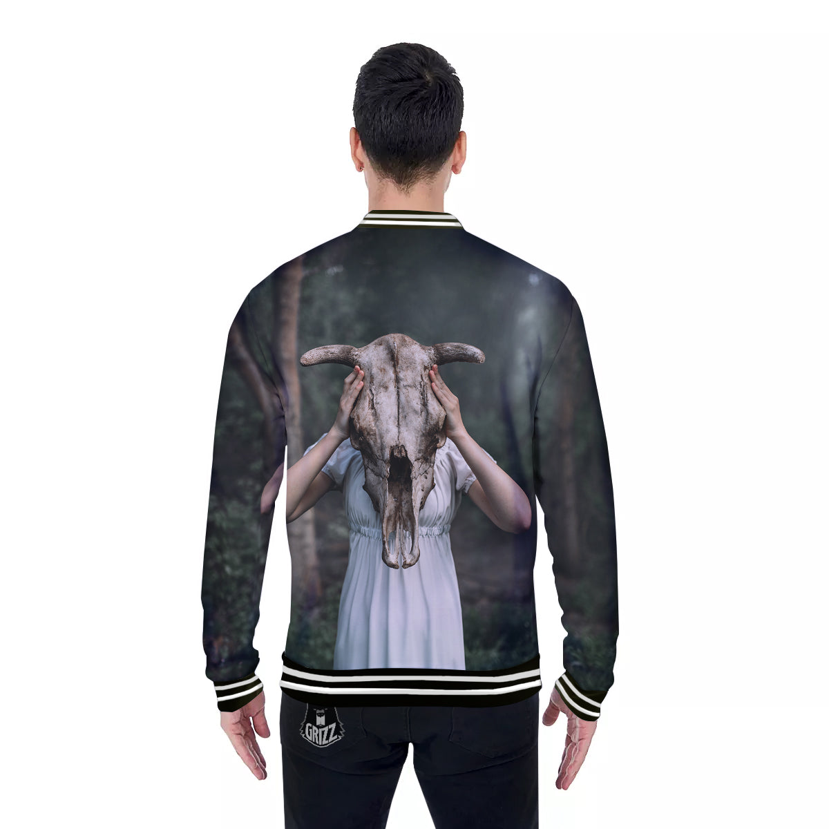 Girl With Animal Skull Print Baseball Jacket-grizzshop