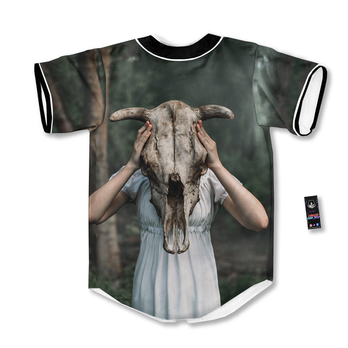 Girl With Animal Skull Print Baseball Jersey-grizzshop