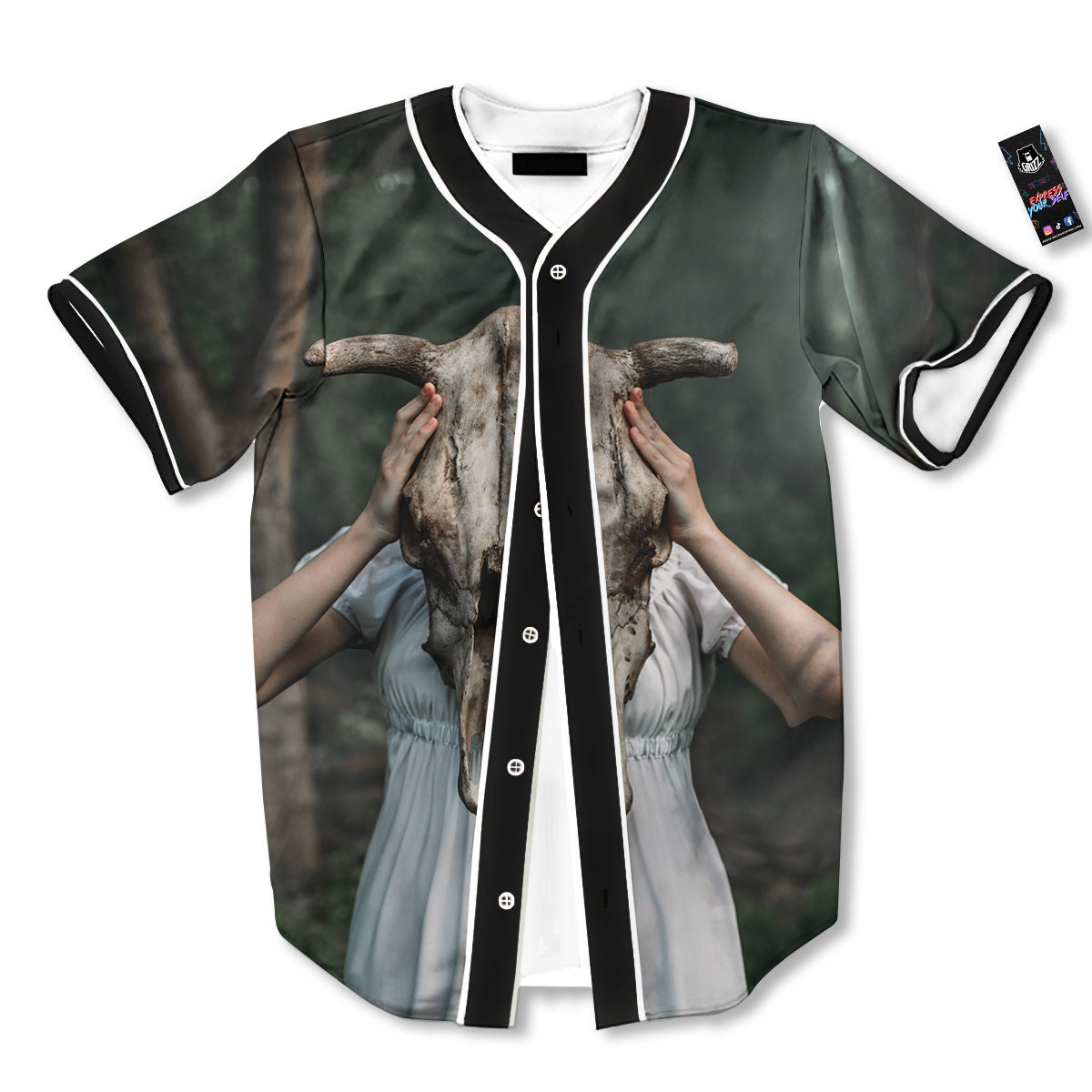 Girl With Animal Skull Print Baseball Jersey-grizzshop
