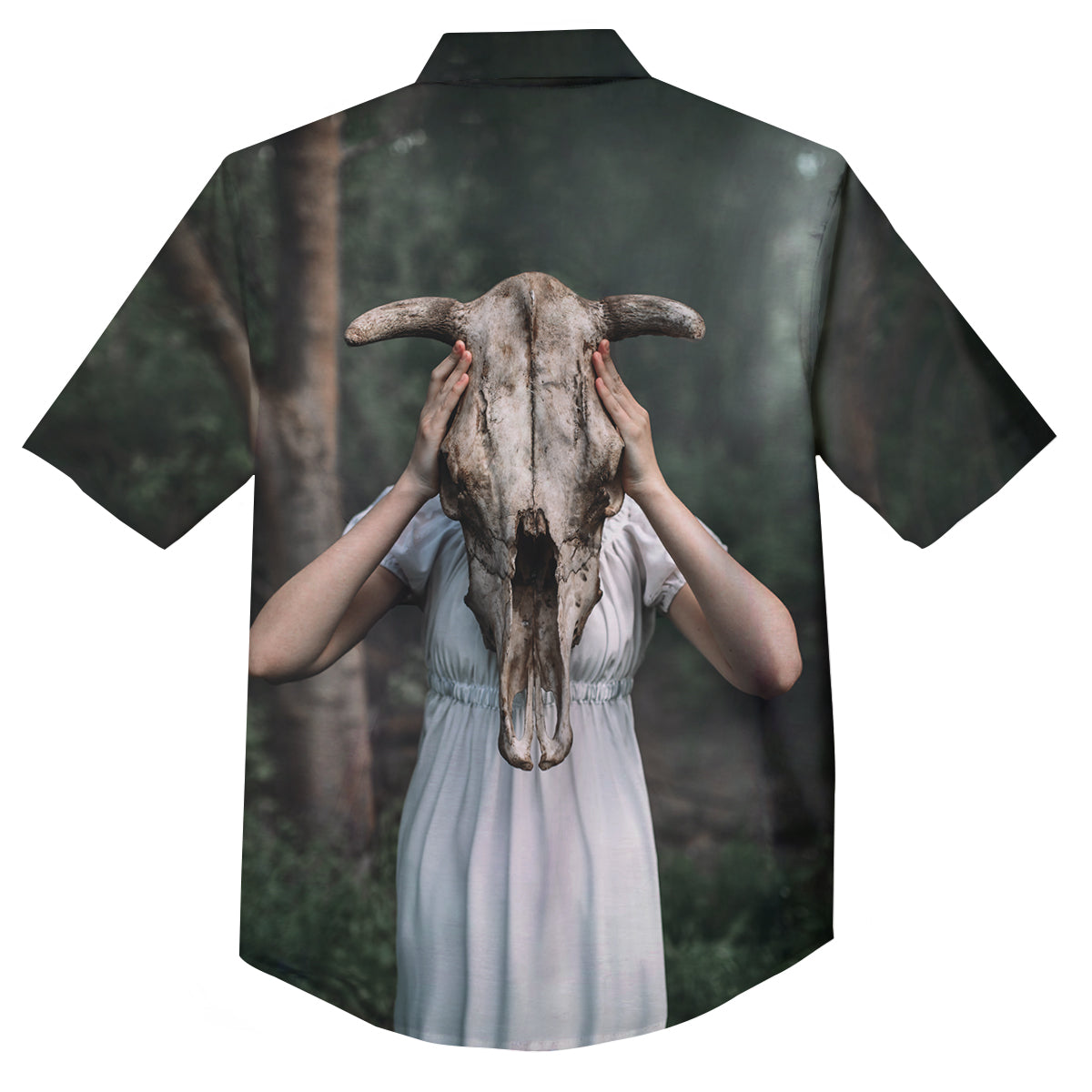 Girl With Animal Skull Print Button Up Shirt-grizzshop
